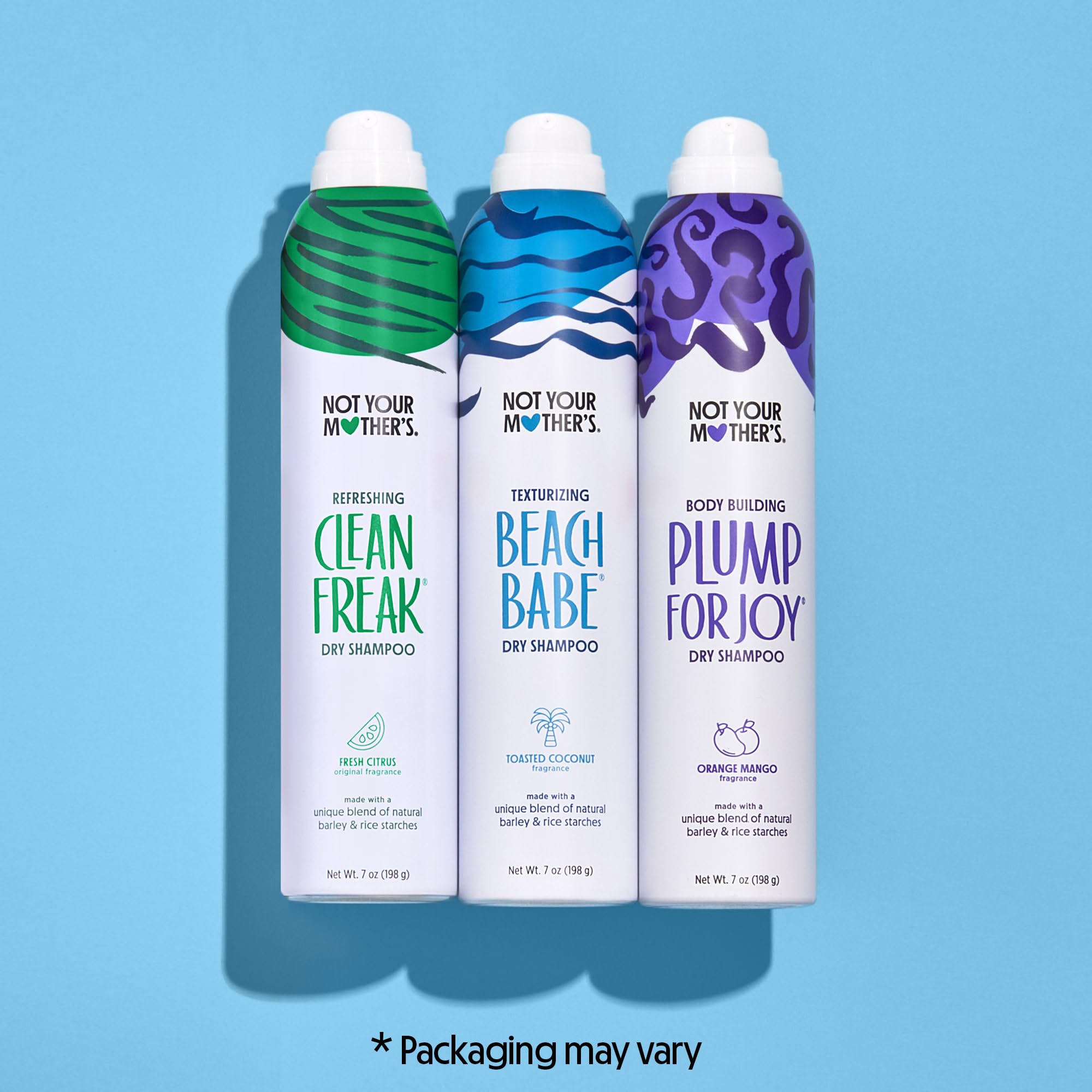 Not Your Mother's Dry Shampoo Assortment (3-Pack) - 7 oz - Clean Freak, Plump for Joy, Beach Babe Dry Shampoos - Instantly Absorbs Oil in Hair
