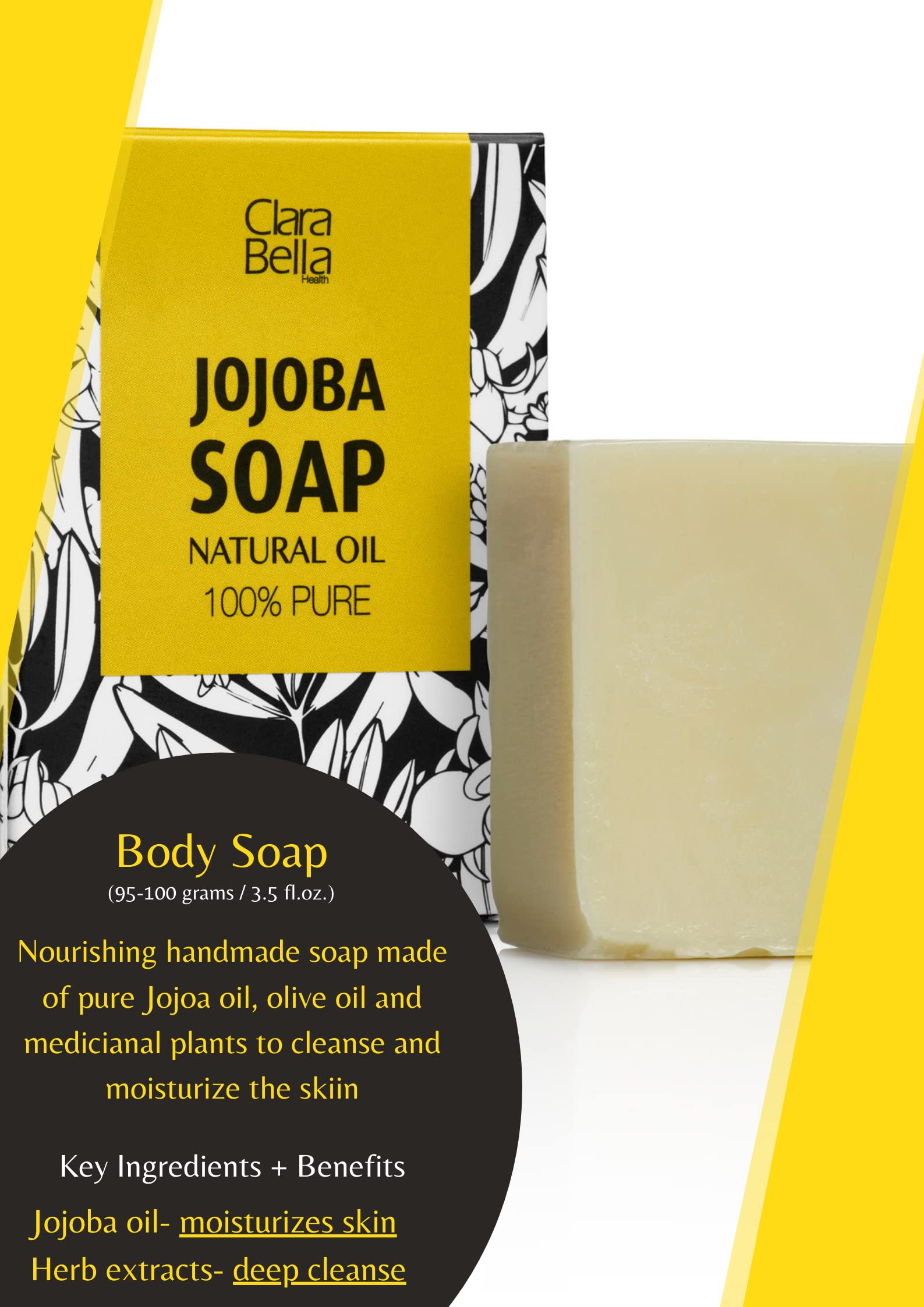 Clara Bella Health Jojoba Soap Natural oil 100% Pure Organic Jojoba Oil Soap Bar Pure Body Soap with Jojoba and Olive Oil