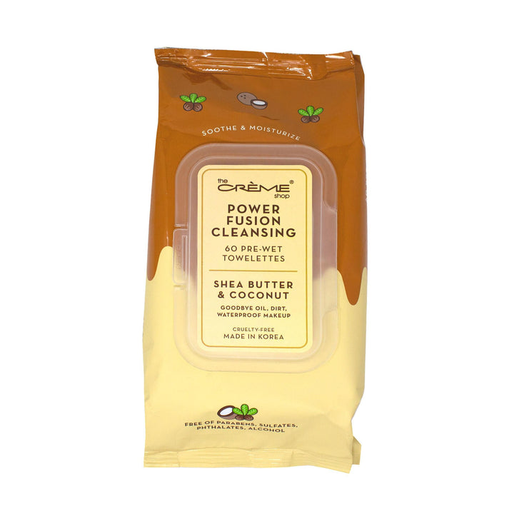 The Crème Shop Power Fusion Makeup Remover Wipes Made with Coconut Oil & Shea Butter | Make Up Remover | Cleansing Wipes | Hydrating Makeup Wipes (60 Pre-Wet Wipes)