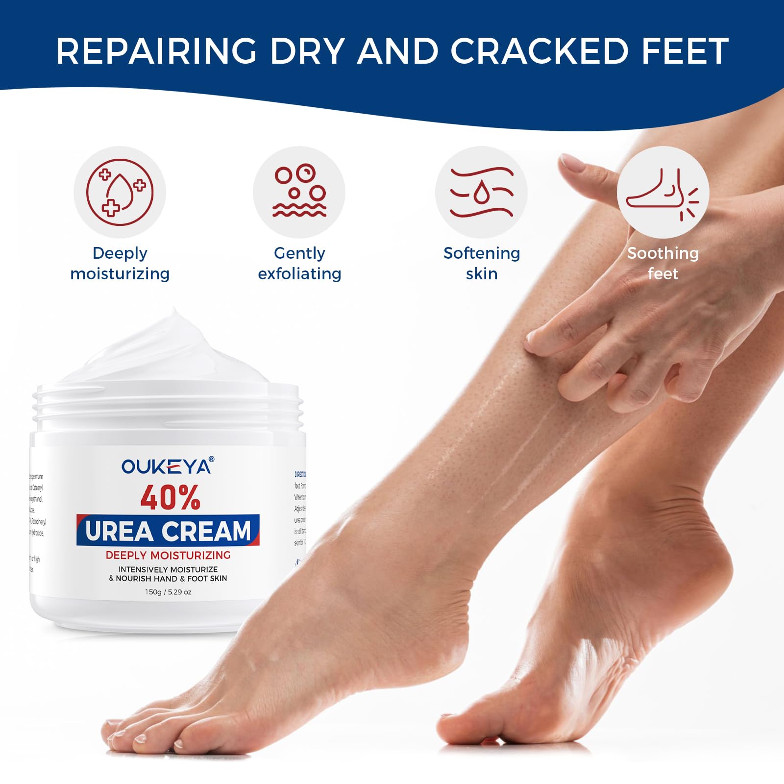 OUKEYA Urea Cream,NEW FORMULA Urea Cream 40 percent for Feet Maximum Strength,Dry Cracked Treatment Lotion for Knees & Elbows,Foot Dead Skin Cuticle Callus Remover Toenail Softener,5.29 oz