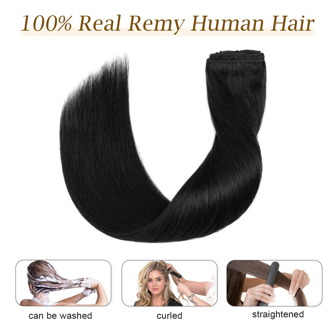 Double Weft 100% Clip in Remy Human Hair Extensions #1 Jet Black 10'-22' Grade 7A Quality Full Head Thick Thickened Short Soft Silky Straight 8pcs 18clips for Women Beauty 10 / 10 inch 110g