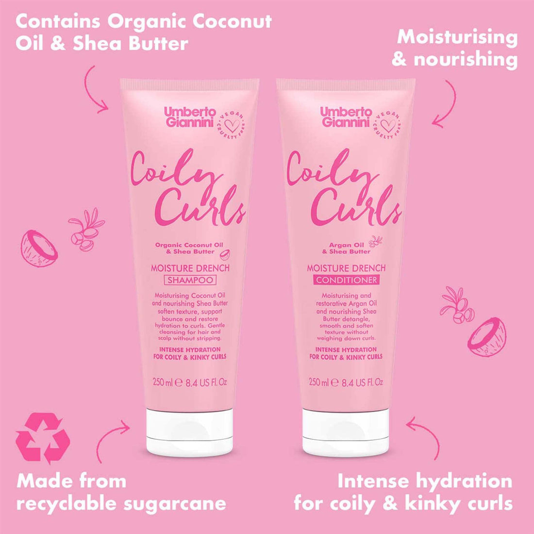 Umberto Giannini Coily Curls Conditioner, Vegan & Cruelty Free Moisturizing Conditioner for Curly Hair