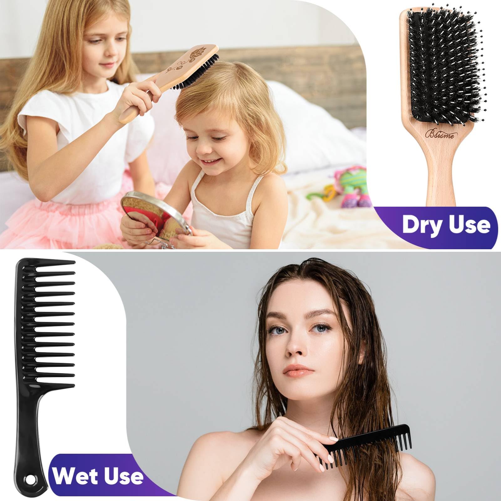 Sosoon Boar Bristle HairBrushes for Long,Thick,Thin,Curly&Tangled Hair-Preventing Hair Breakage and Reducing Frizzy, No Tangles