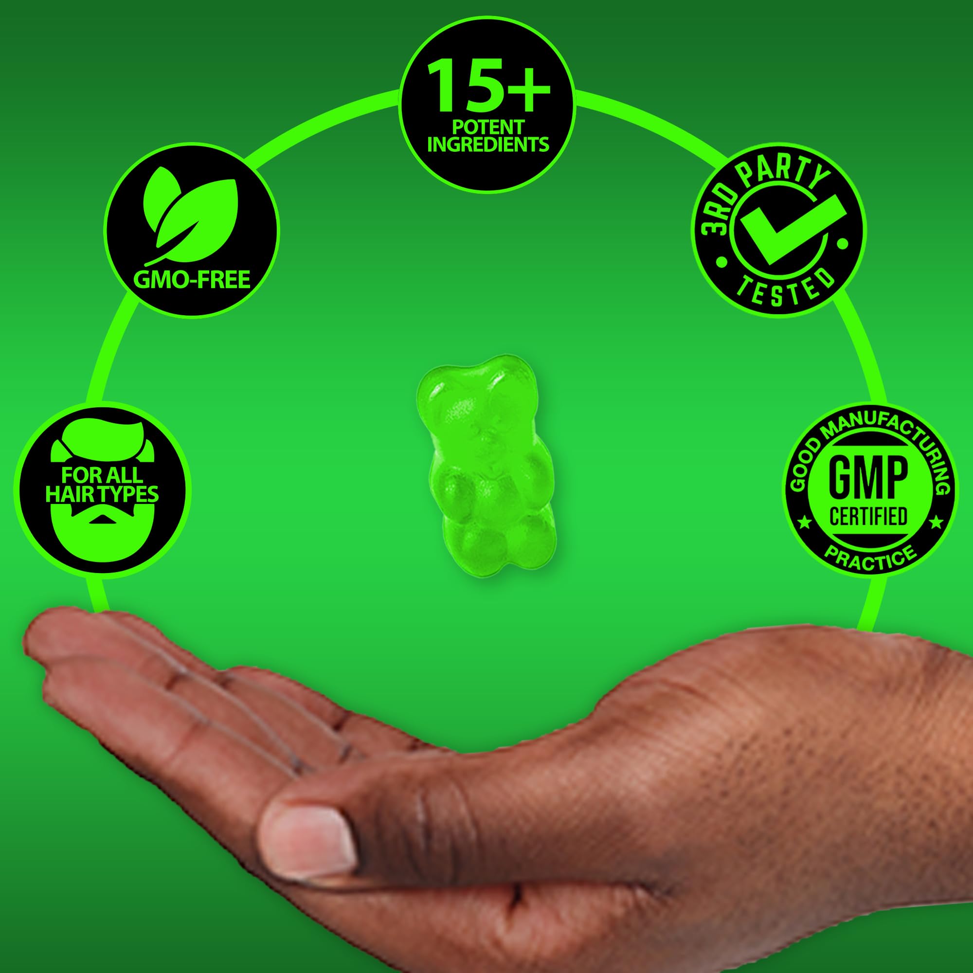 BBS Beard Growth & Hair Growth Vitamins for Men - Maximum Strength 620000mcg Biotin - Collagen - MSM - Keratin - Bamboo Extract - Multivitamin Gummies (Made by Best Beard Stuff USA)