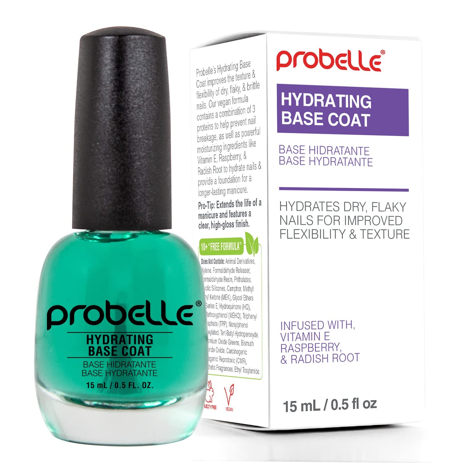 Probelle Hydrating Base Coat For Dry Nails And Brittle Nails - Keratin And Vitamin E Restore Nails To A Hydrated State, 0.5 Fl Oz/ 15 Ml