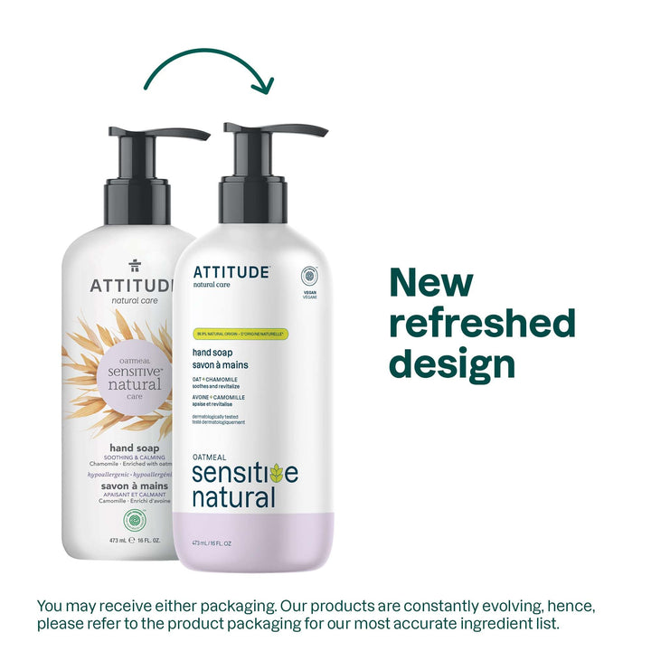 ATTITUDE Natural Hand Soap for Sensitive Skin, Dermatologist-tested & Hypoallergenic, Vegan & Cruelty-free, Chamomile, 16 Fl Oz