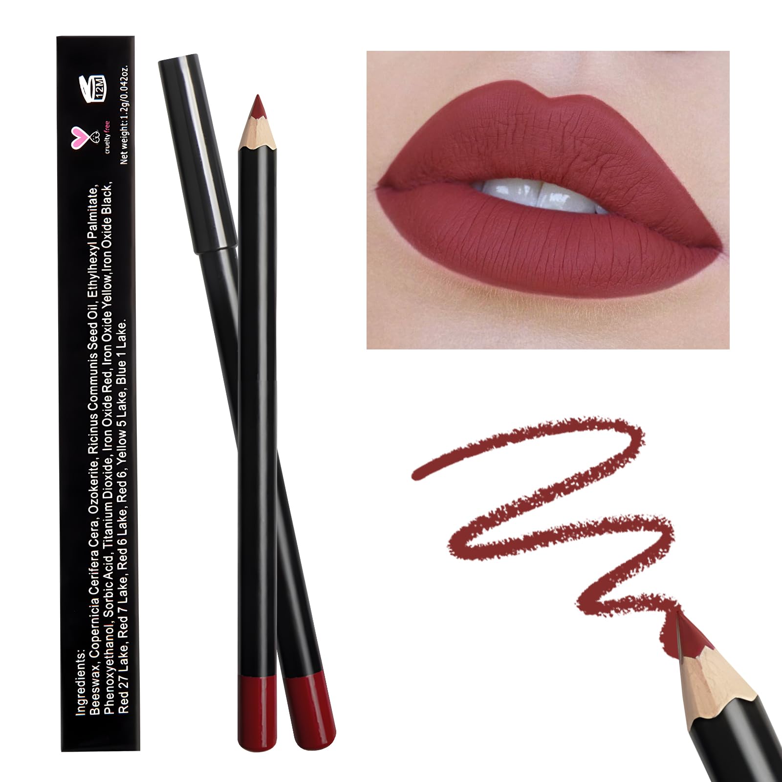 EternalClassic Wine Lip Liner, Long Lasting Lip Liner Pencil, Rich Lip Makeup Colors Highly Pigmented Lip Liners, Smooth Application Lipliner Lip Pencil