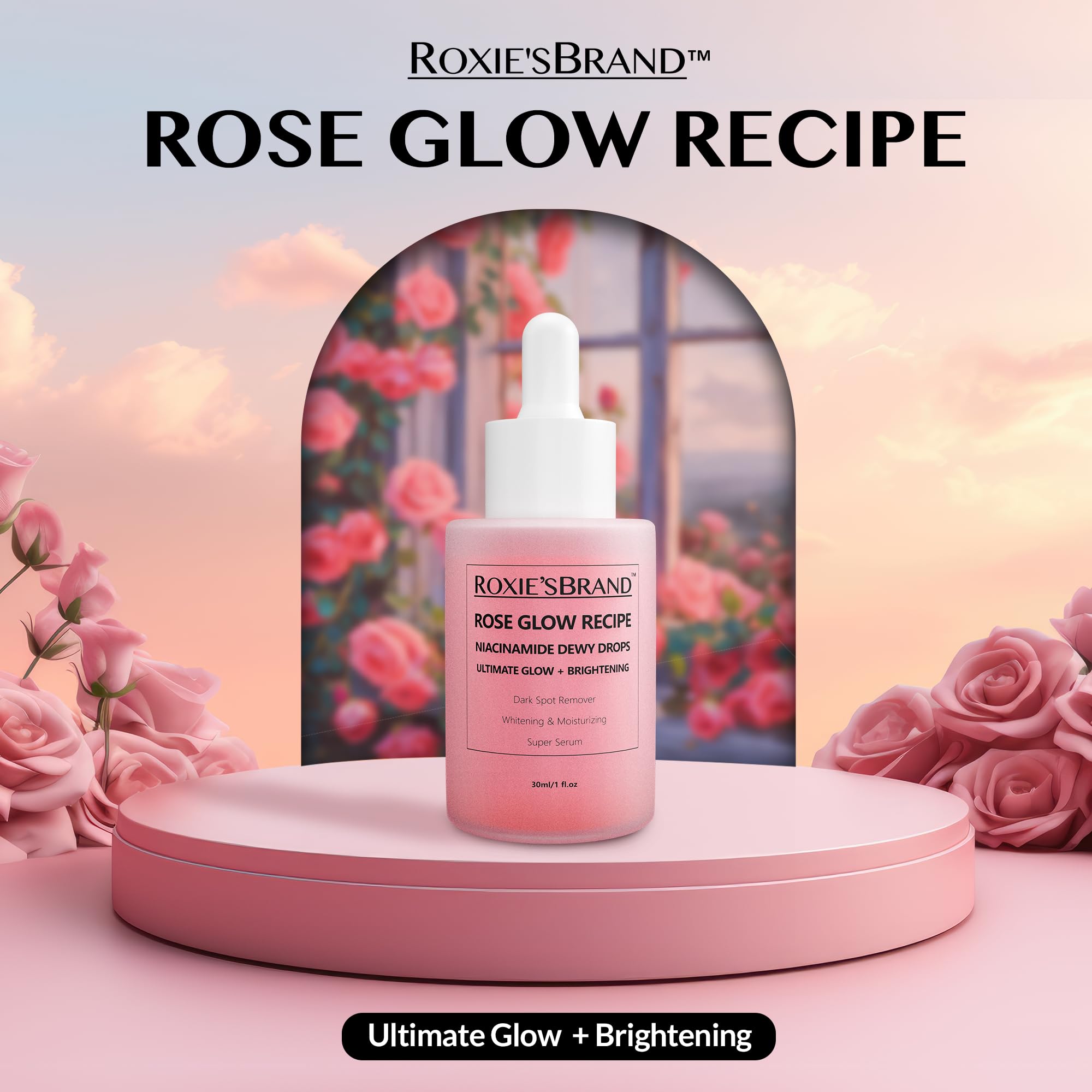 ROXIE'SBRAND Niacinamide Serum: 10% Niacinamide, 4% Tranexamic Acid, 2% Arbutin, 2% Vitamin C, Hyaluronic Acid, Vitamin B12, Ceramides, Natural Rose Scent (30ml /1.01 fl. oz.)