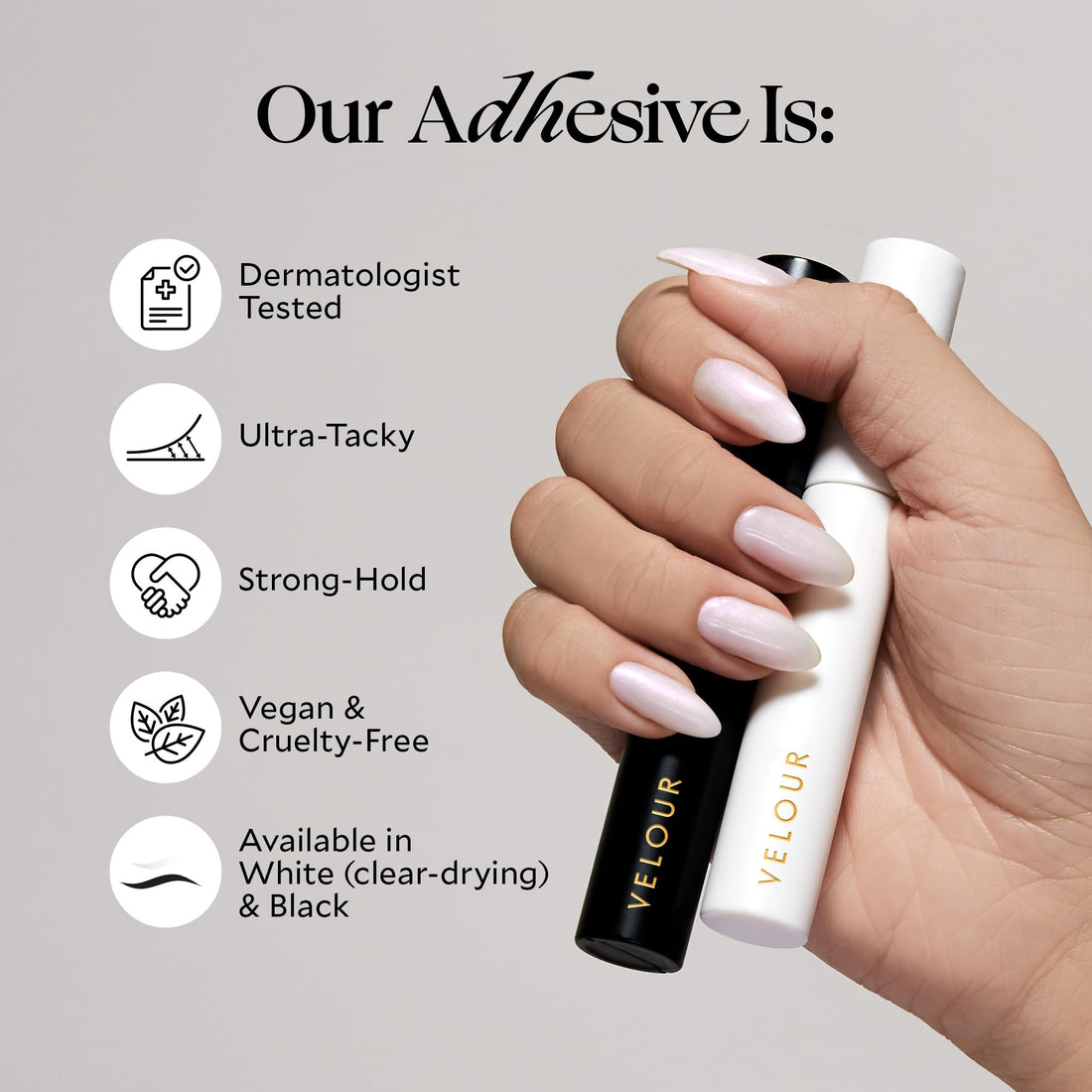 Velour Eyelash Glue - Strong Hold, Dries Clear - Latex-Free, Hypoallergenic Lash Adhesive for False Eyelashes - Precision Brush Applicator