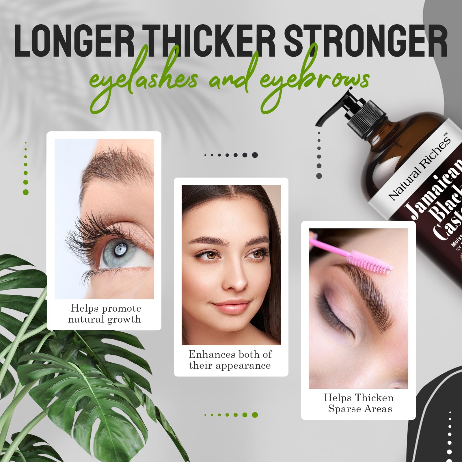 Natural Riches Jamaican Black Castor Oil Glass Bottle Pure Organic Cold Pressed for Hair Growth Skin Care for Dry Skin Conditioning Eyebrows Eyelashes Scalp and Nail Moisturizes & Repairs 16fl.oz.