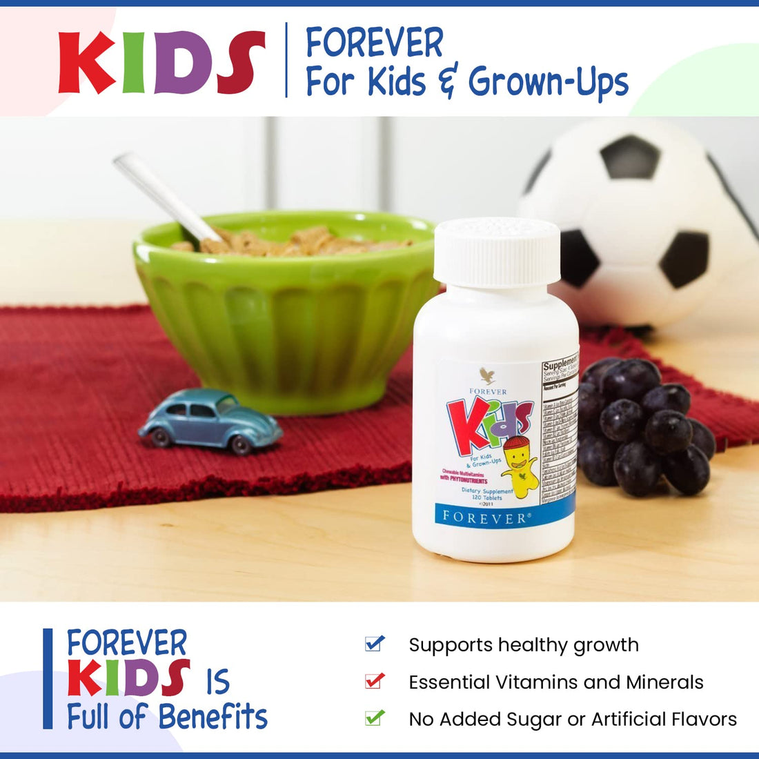 Forever Living - Kids Chewable Multivitamin - Grape Flavor for Healthy Growth and Development - No Artificial Flavors - 120 Tablets (Pack of 2)