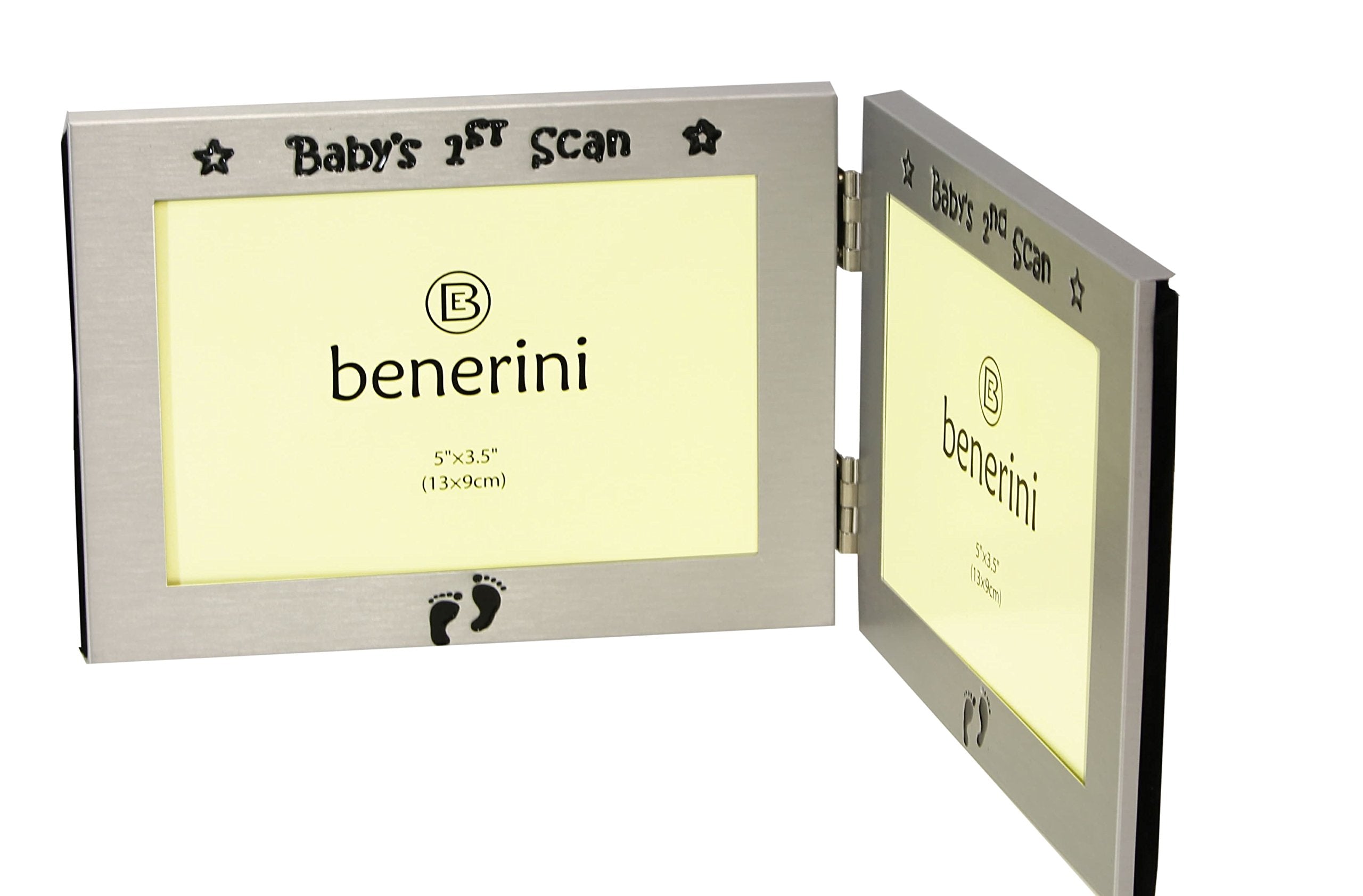 benerini ' Baby's 1st Scan Picture & Baby's 2nd Scan Picture ' - Twin Folding Photo Picture Frame Baby Christening Gift - 5 x 3.5