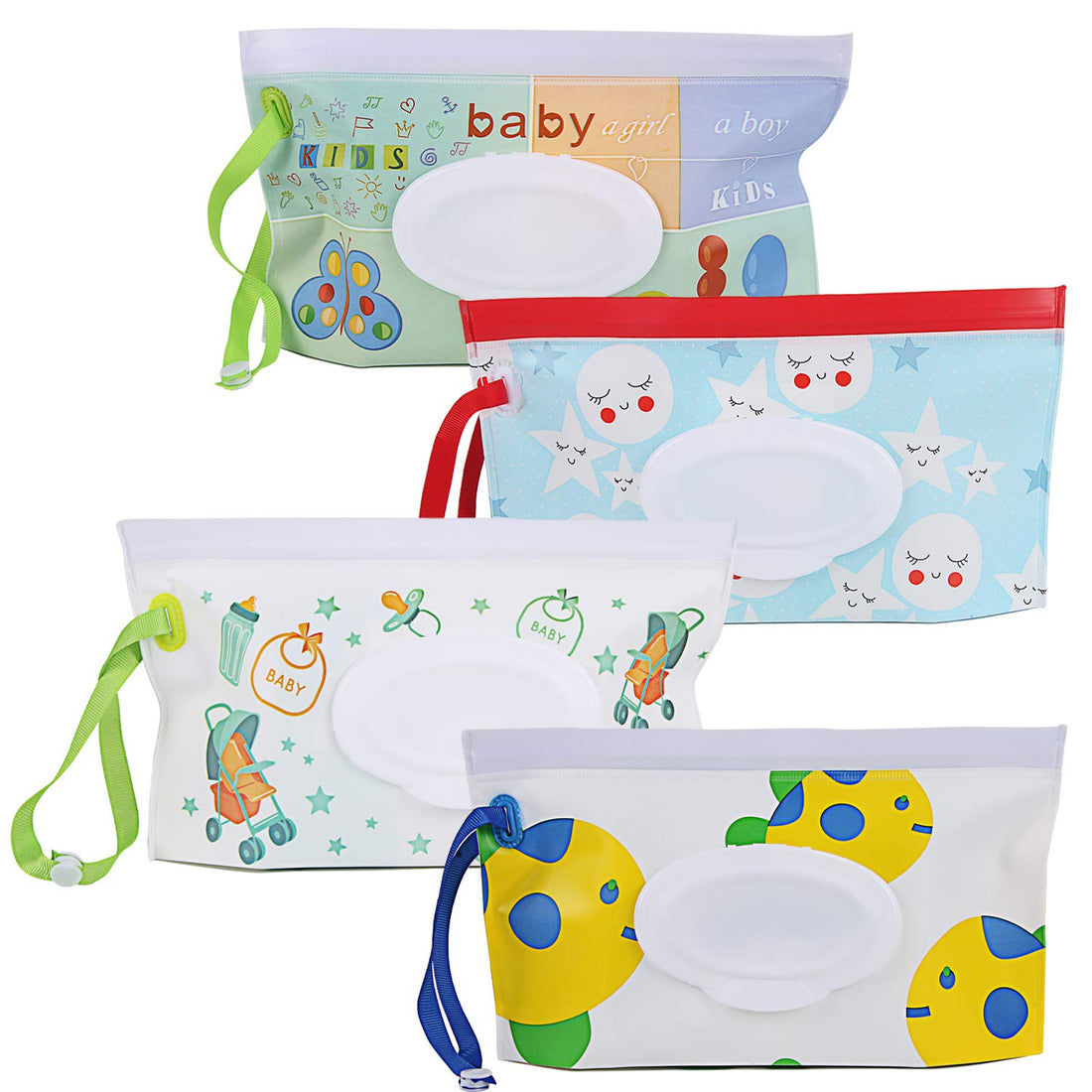FEBSNOW 4 Pack Baby Wipes Container, Reusable Portable Wet Wipe Pouch, Wipe Dispenser Container, Baby Travel Wet Wipe Holder