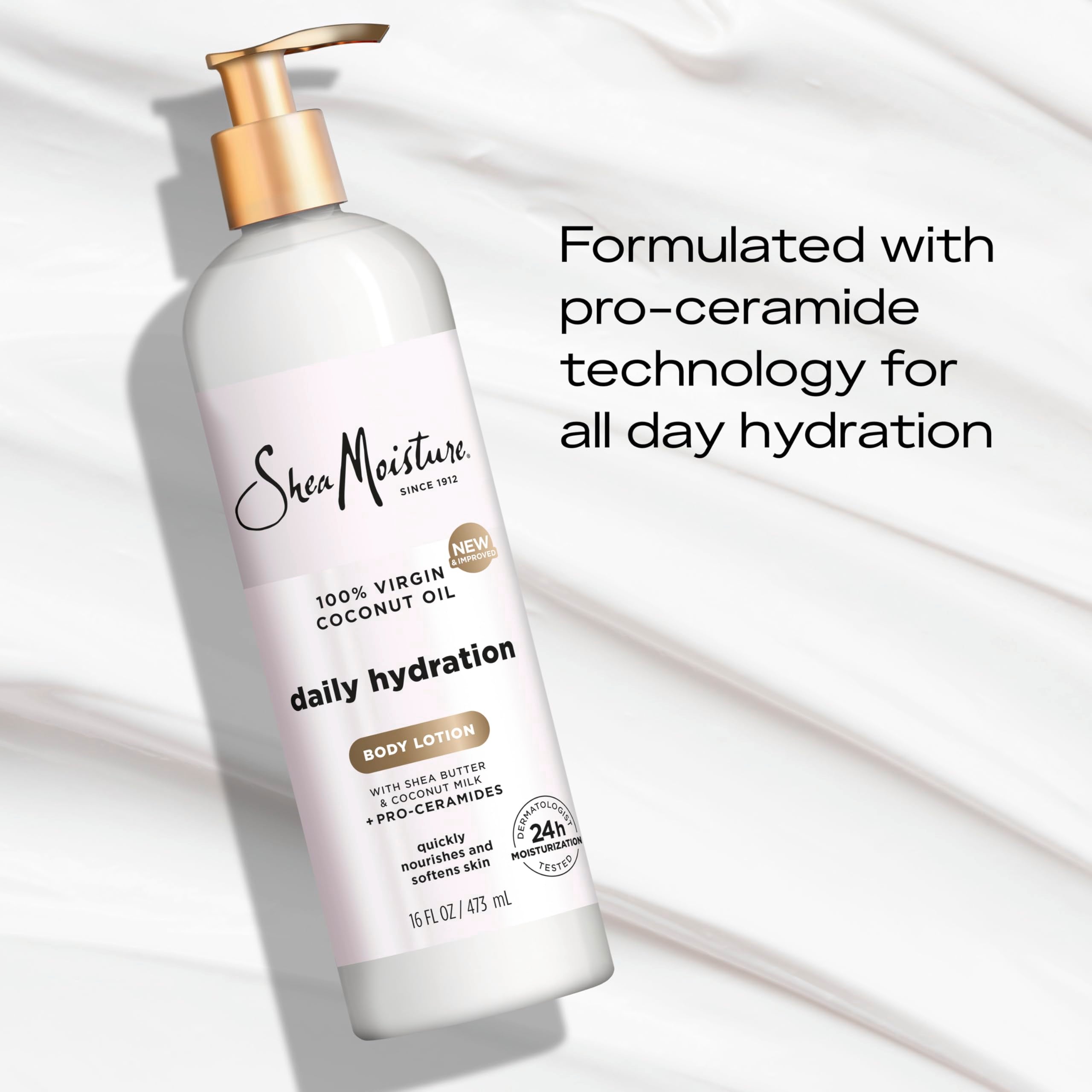 SheaMoisture Daily Hydration Body Lotion with 100% Virgin Coconut Oil, Shea Butter, Coconut Milk and Pro-Ceramides, Quickly Nourish & Soften Skin, 24H Moisturizing 16 oz