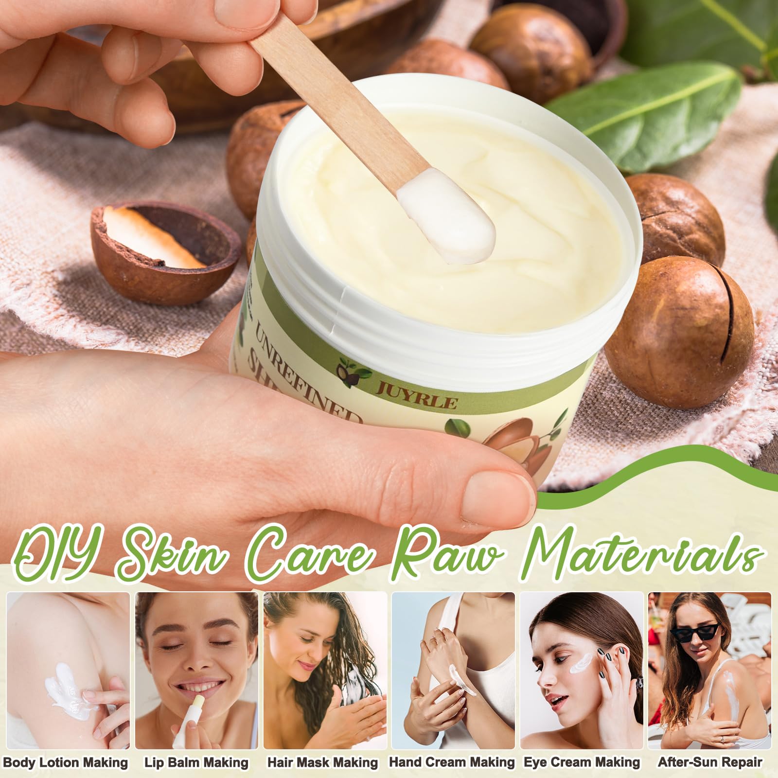 JUYRLE Shea Butter Raw Organic- Pure & Raw Virgin Unrefined, African Shea Butter for Hair, Extremely Dry Skin, DIY Whipped Moisturizing Body Lotion, Body Butter for Women and Men- 16oz