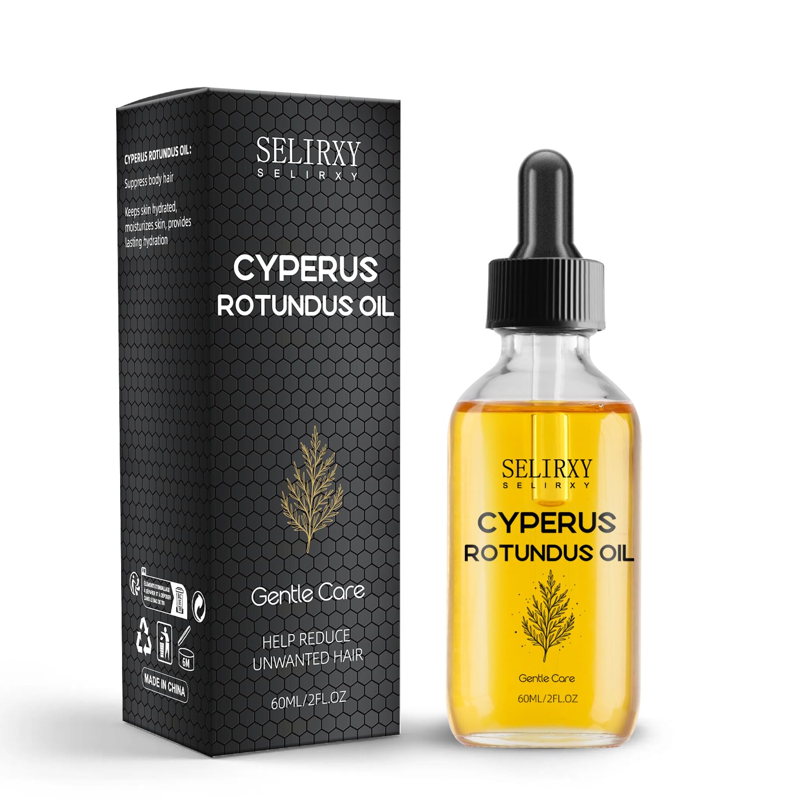 Selirxy Cyperus Rotundus Oil for Sensitive Skin, Shave Oil for Men and Women, 100% Pure Natural Exclusive Formula for Reducing Body Hair Growth, Deep Moisturizing & Skin Soothing - 60ML