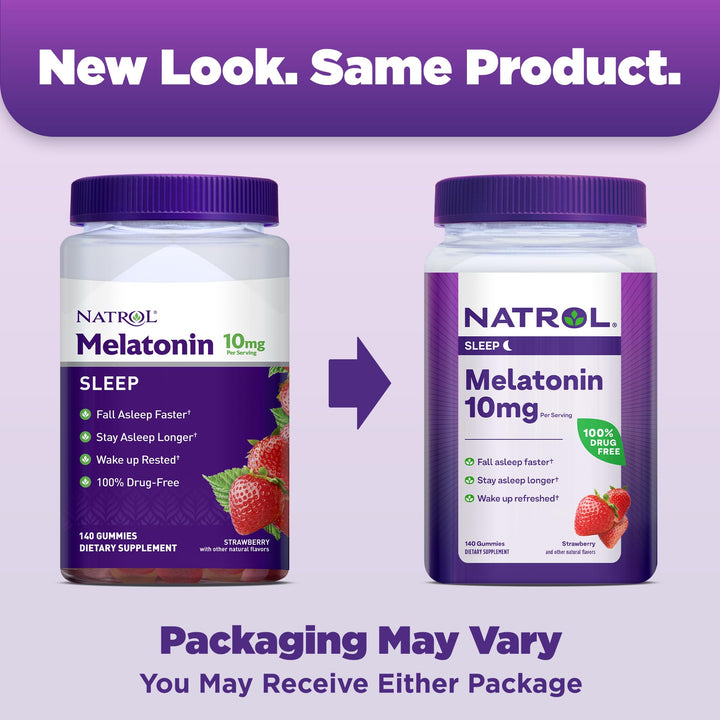 Natrol Melatonin Gummies, Sleep Support for Adults, Melatonin 10 mg, 140 Strawberry-Flavored, Up to 70 Days