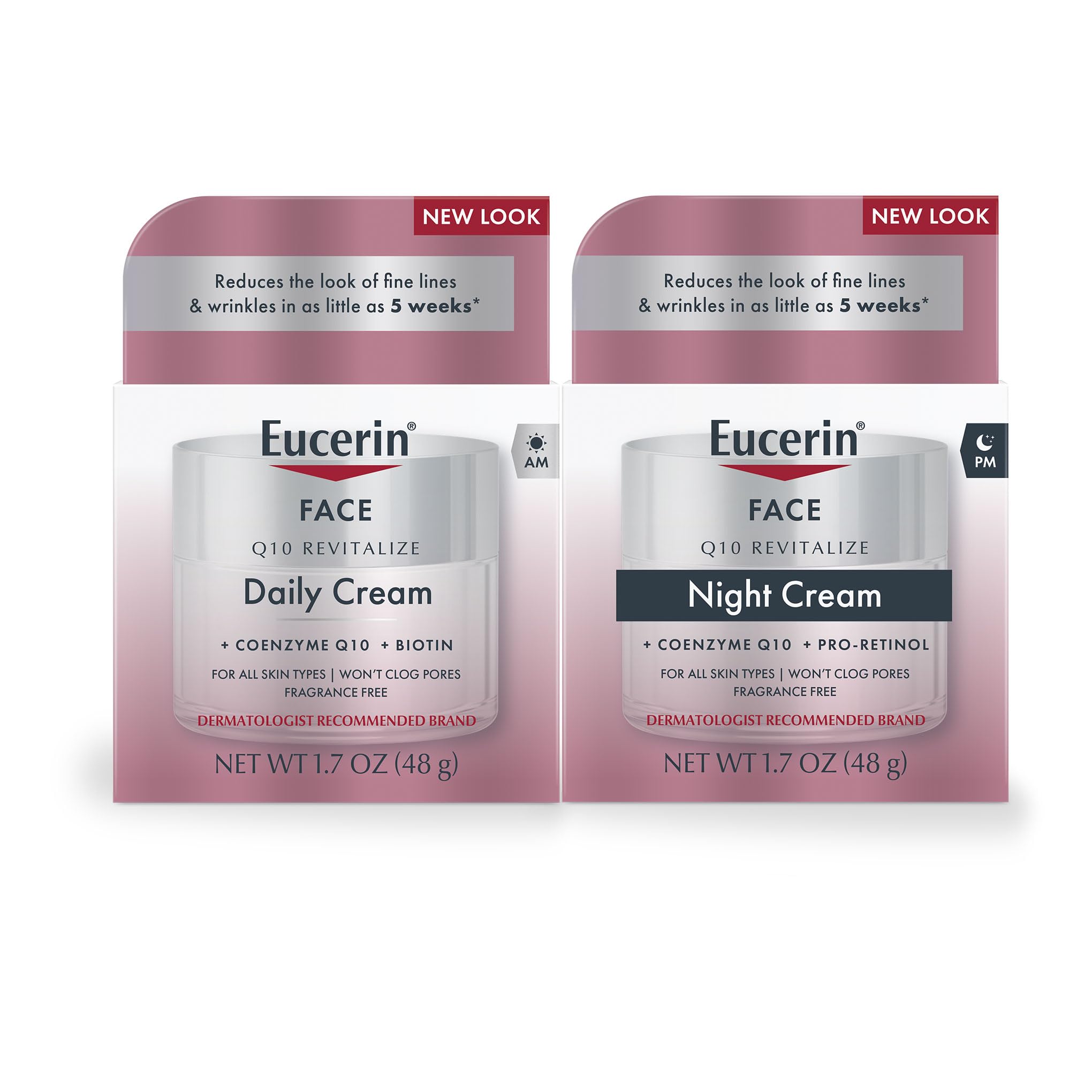 Eucerin Q10 Anti Wrinkle Day Face Cream + Night Cream | 1.7 Oz (2 Pack)