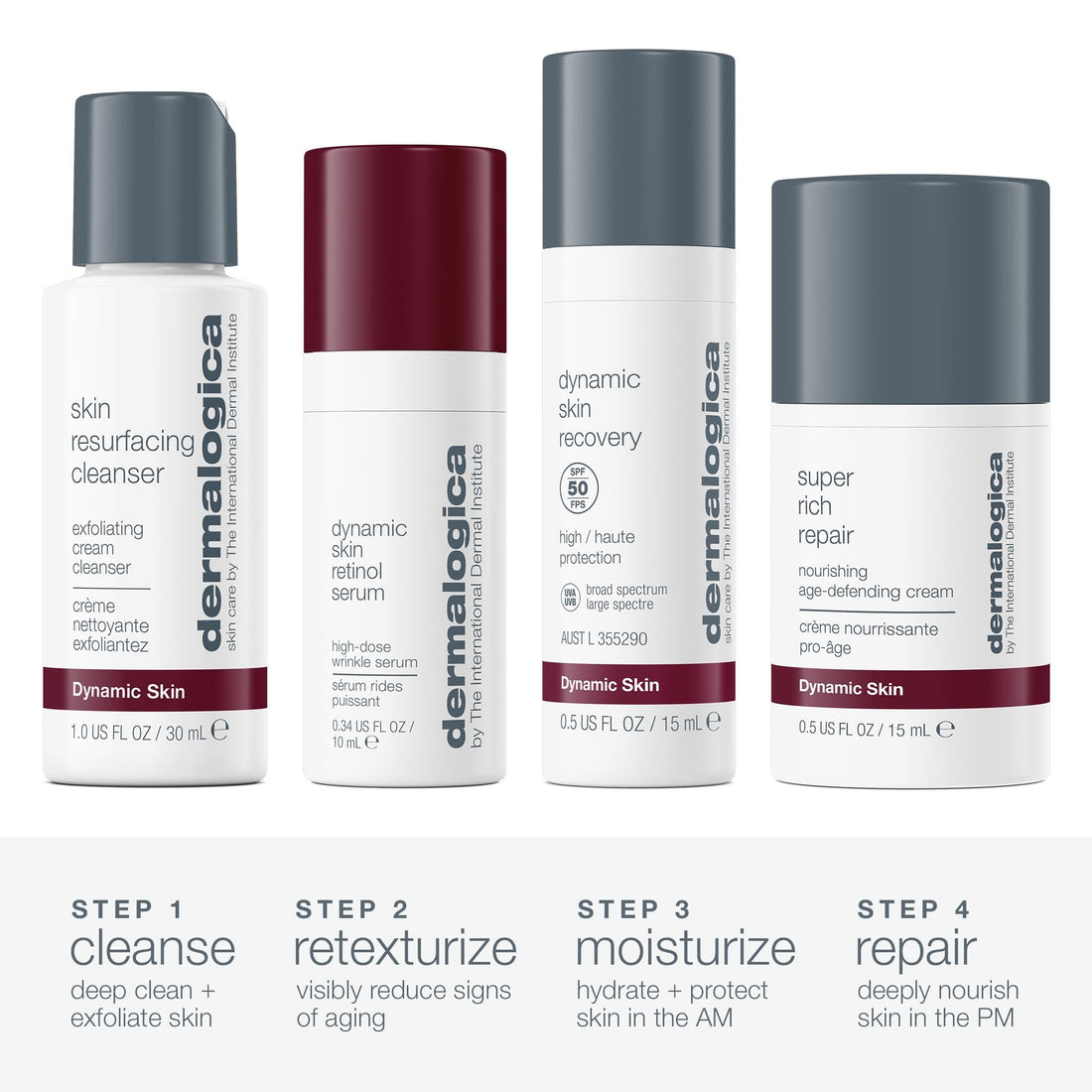 Dermalogica Skin Aging Solutions Kit, Anti Aging Skincare Set - Includes: Face Cleanser, Serum, Moisturizer with SPF, and Cream, Travel Size