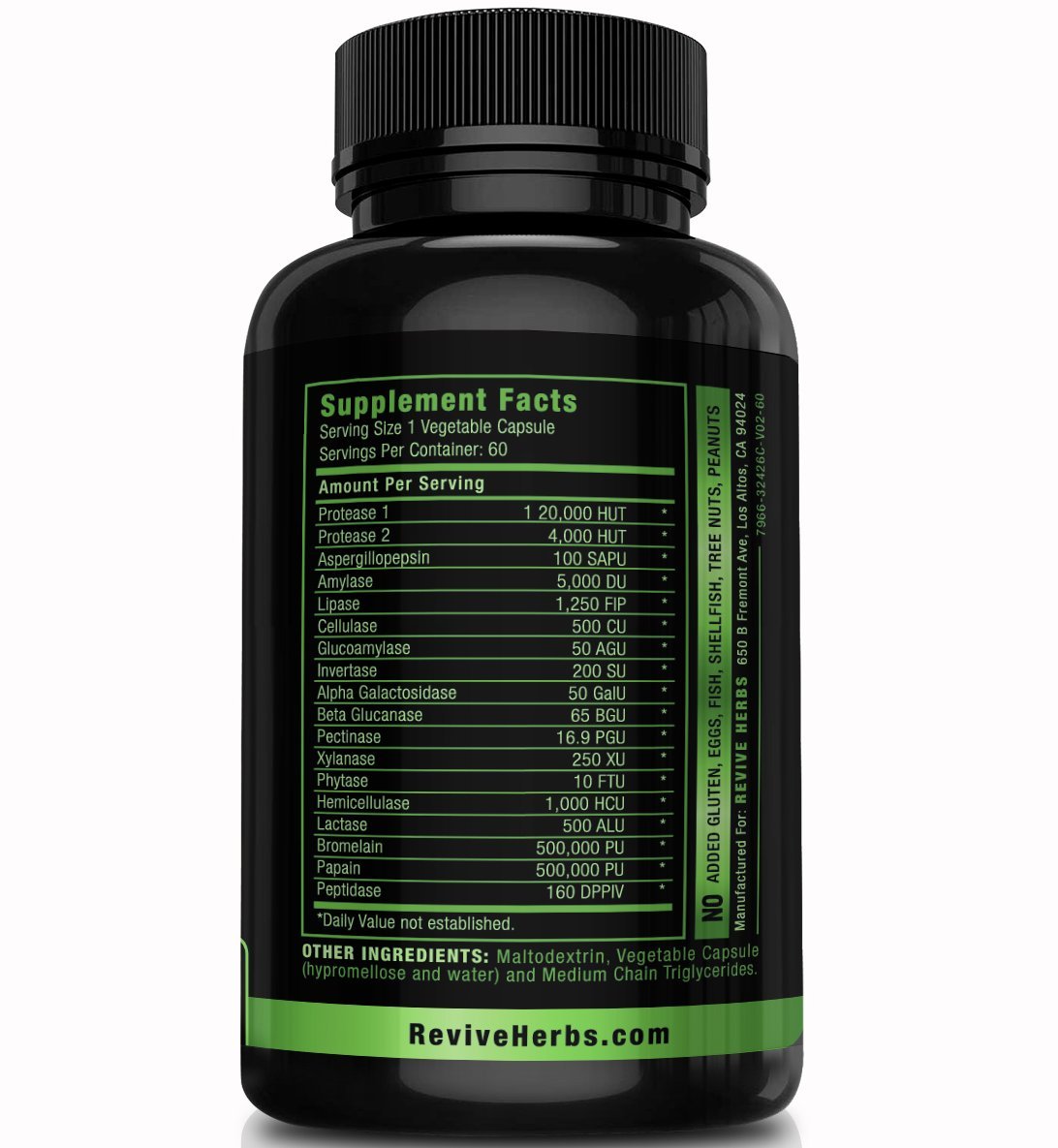 Revive Herbs Advanced Plant-Based Digestive Enzymes: Boost Gut & Immune Health with Aspergillopepsin, Amylase, Bromelain & More for Bloating Relief & Overall Digestion