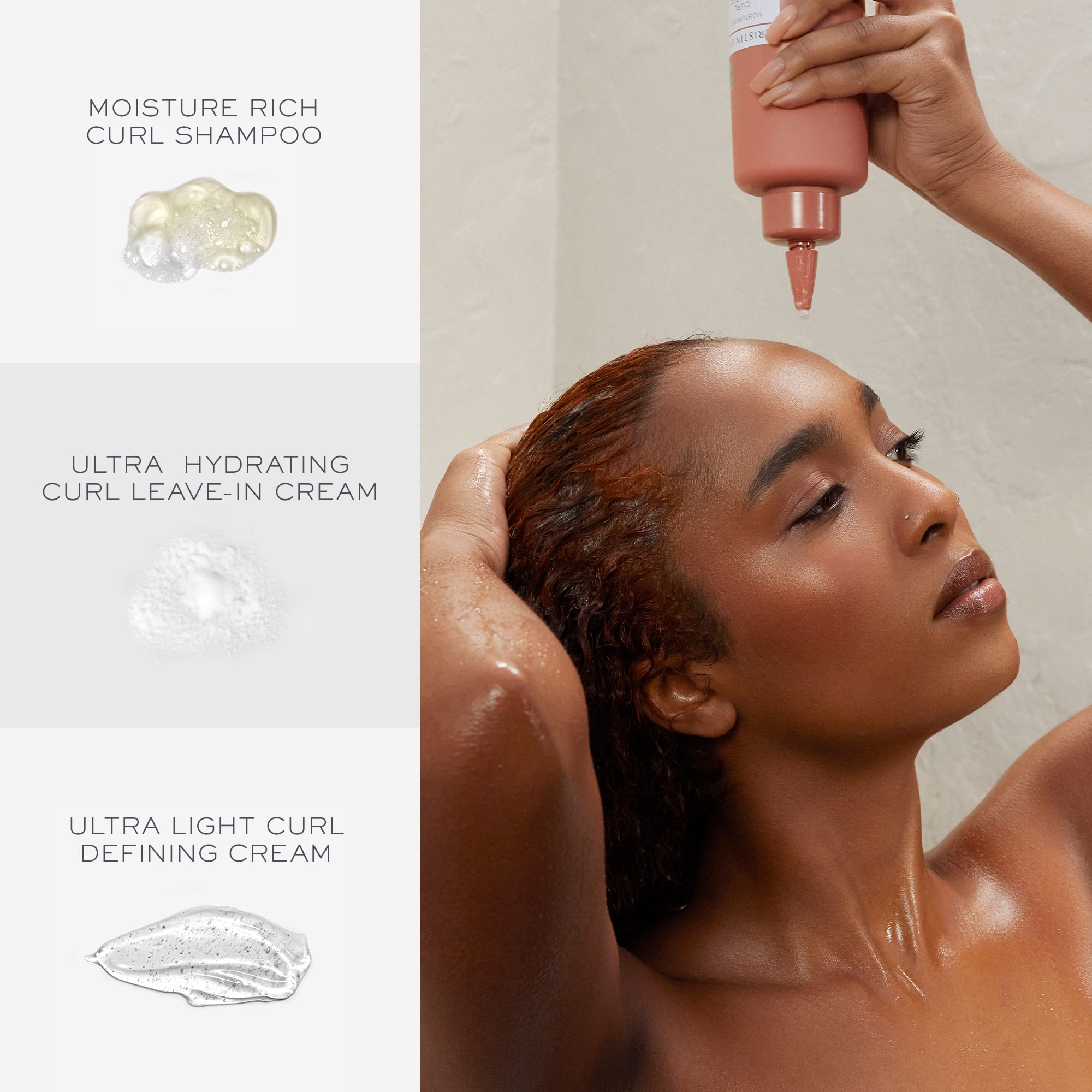 Kristin Ess Bouncy Curls Curly Hair Care Set - Moisturizing Shampoo, Hydrating Leave In Conditioner, Ultra Light Curl Defining Cream for Anti Frizz 2A-4C Curls