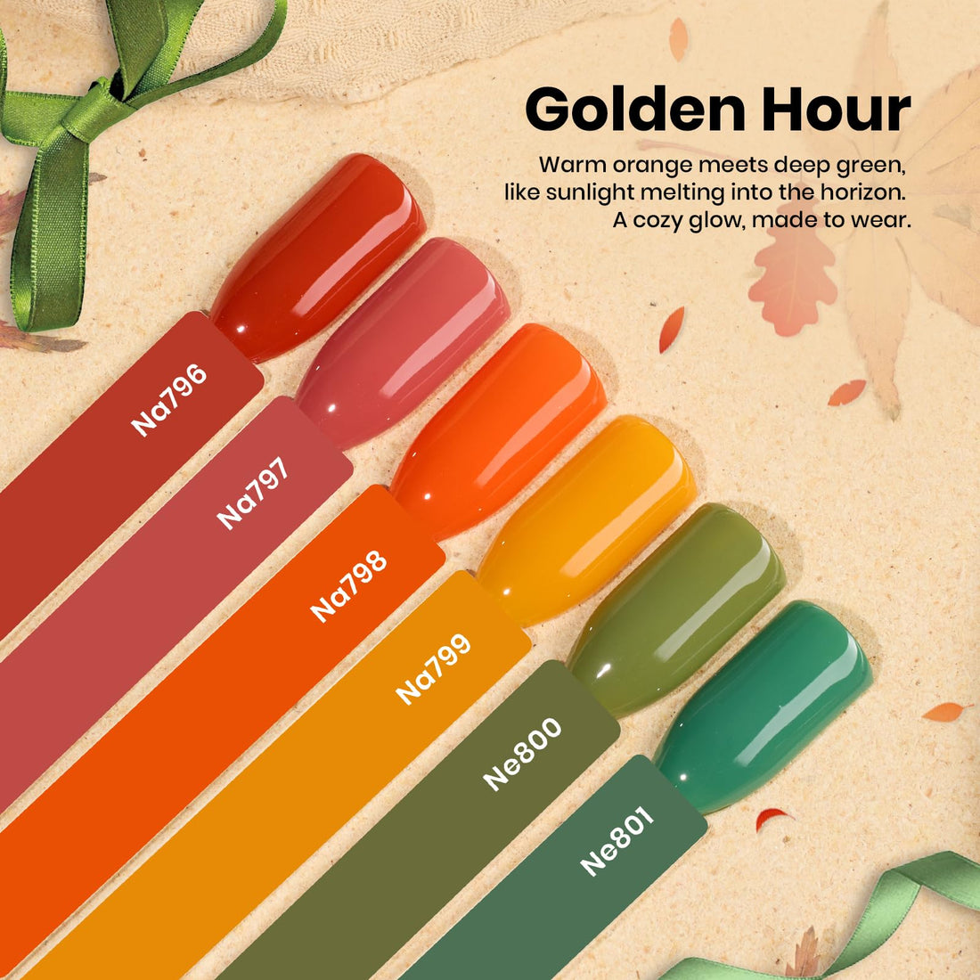 Beetles Fall Gel Polish Set – Golden Hour Hema Free Gel Nail Polish Kit, 6PCS Burgundy Orange Dark Red Green Color Matching Bottles Soak Off UV LED DIY Home Salon Gift for Women