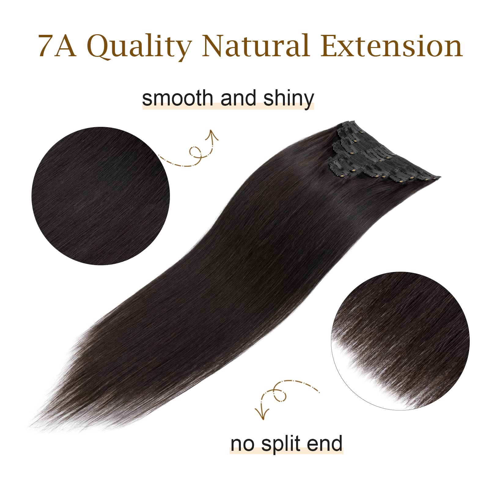 Double Weft 100% Remy Human Hair Clip in Extensions 10''-22'' Grade 7A Quality Full Head Thick Long Soft Silky Straight 8pcs 18clips for Women Beauty (14 / 14 inch 120g ,#1B Natural Black)