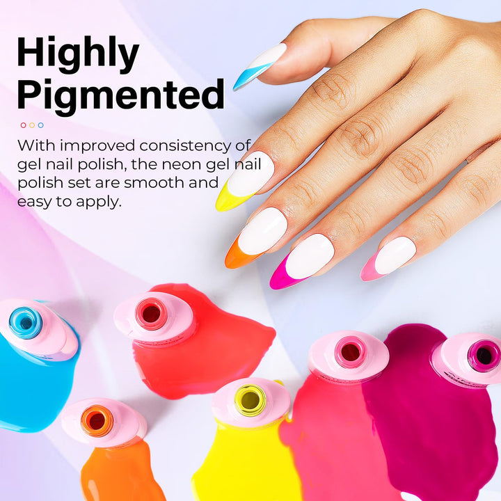AIMEILI Gel Nail Polish Soak Off Summer Gel Nail Lacquer, Neon Pink Hot Pink Neon Orange Blue Yellow Green Purple Summer Color Gel Set Of 6pcs X 10ml - Kit Set 11