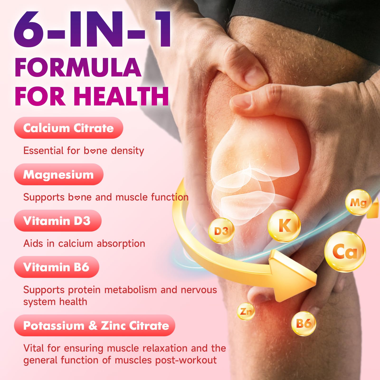 2 Pack Calcium Citrate Gummies 1000mg w/Vitamin D3, High Absorption Calcium Gummies for Women & Men, Plus Magnesium, Potassium, Zinc for Muscle & Immune, Raspberry Flavor, 120 Count