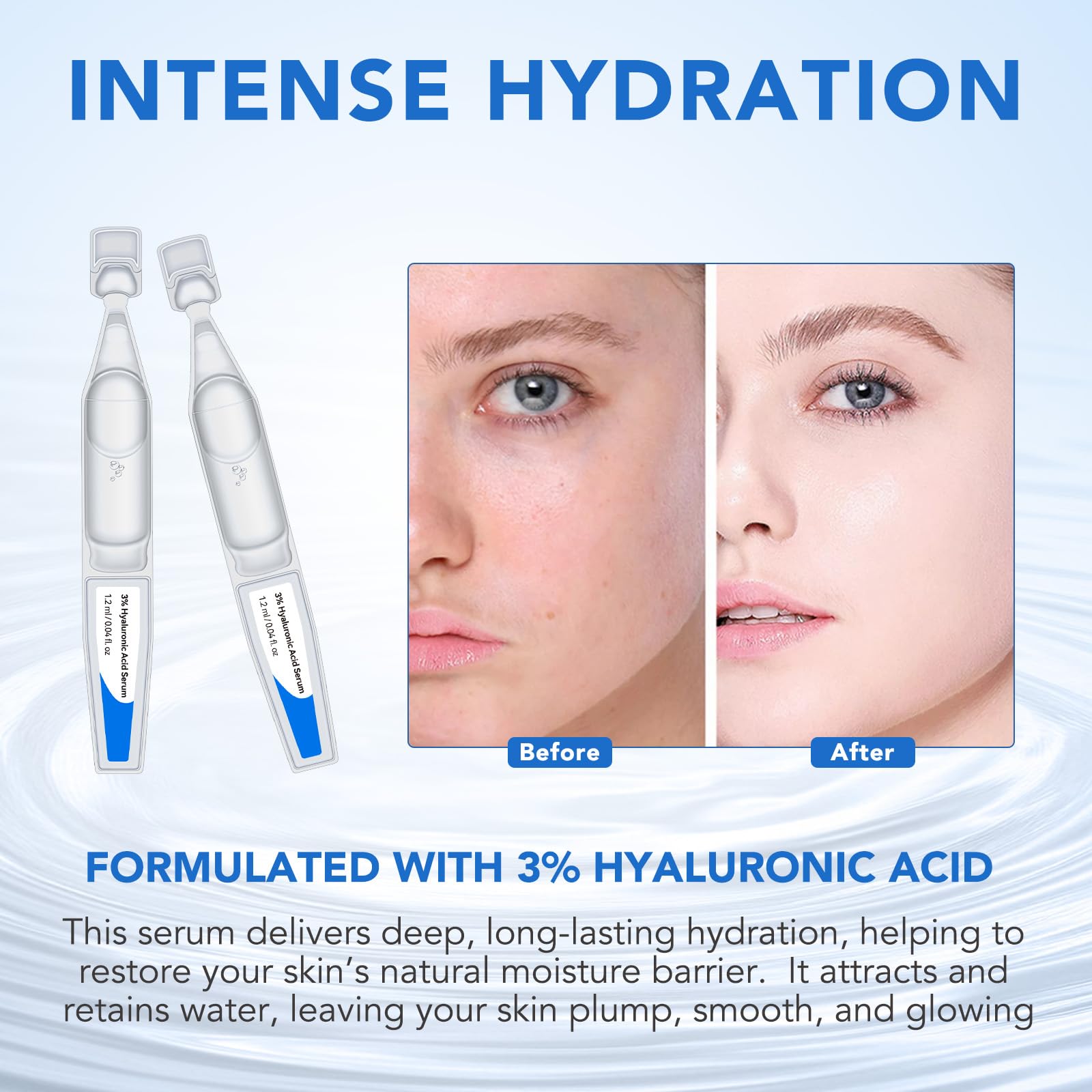 3% Hyaluronic Acid Serum for Face,Ultra-Hydrating Wake Nature Perfection Hyaluronic Acid, Hydration & Moisture Facial Serum for Fine Lines & Wrinkles, Single-Use (1.2 ml)*30