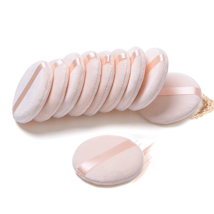Pure Cotton Powder Puff,Puff, for Powder Foundation, 3.15 inch Normal Size, with Strap, Blending for Loose Powder Mineral Powder Body Powder, 10 Pieces