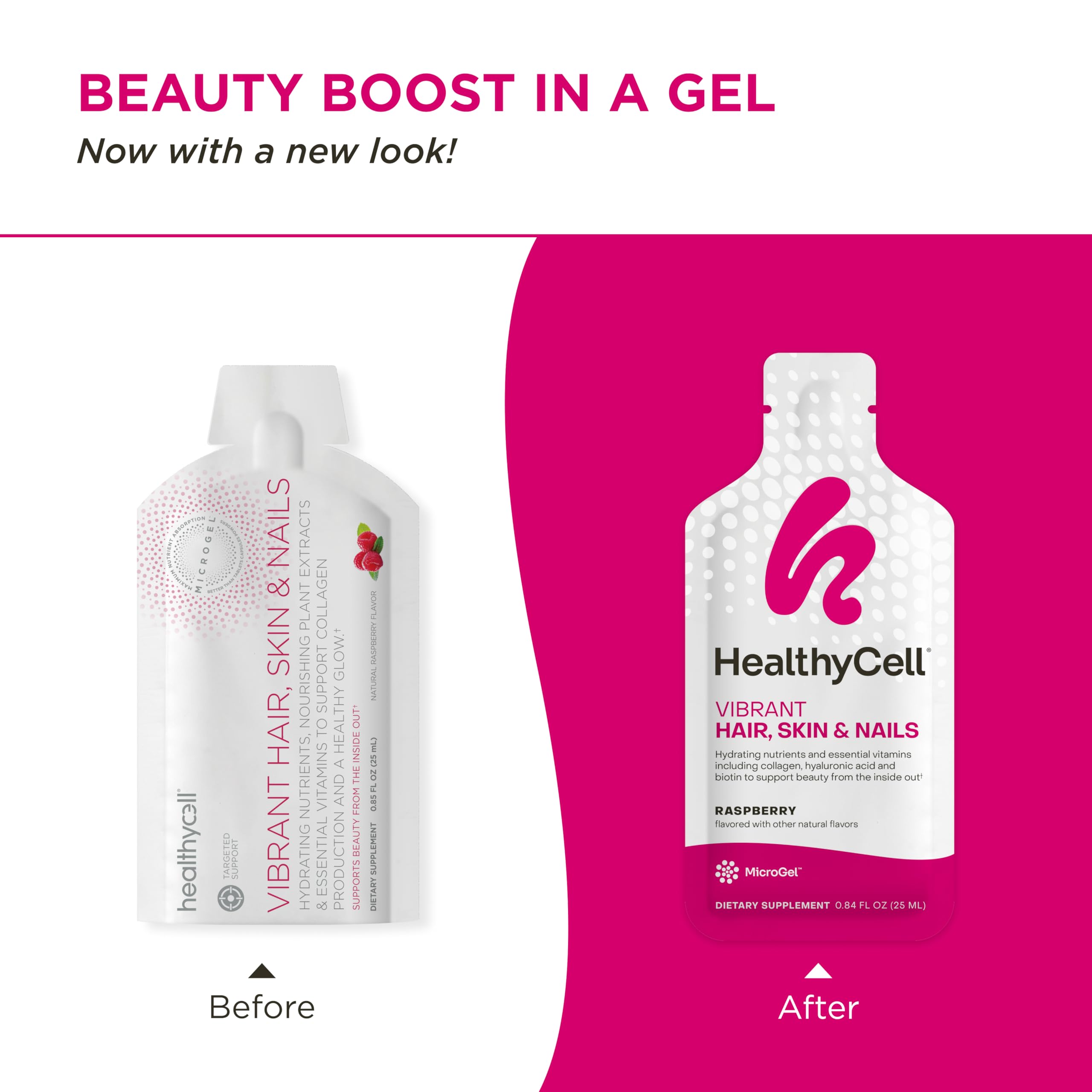 Healthycell Vibrant Hair, Skin & Nails - Hair Vitamins with Liquid Collagen for Women - Hyaluronic Acid Supplement with Collagen Peptides, Vitamin E, Biotin - Maximum Absorption - 30 Gel Packs