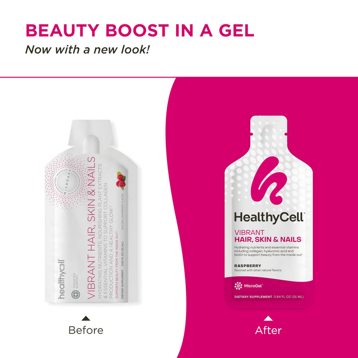 Healthycell Vibrant Hair, Skin & Nails - Hair Vitamins with Liquid Collagen for Women - Hyaluronic Acid Supplement with Collagen Peptides, Vitamin E, Biotin - Maximum Absorption - 30 Gel Packs