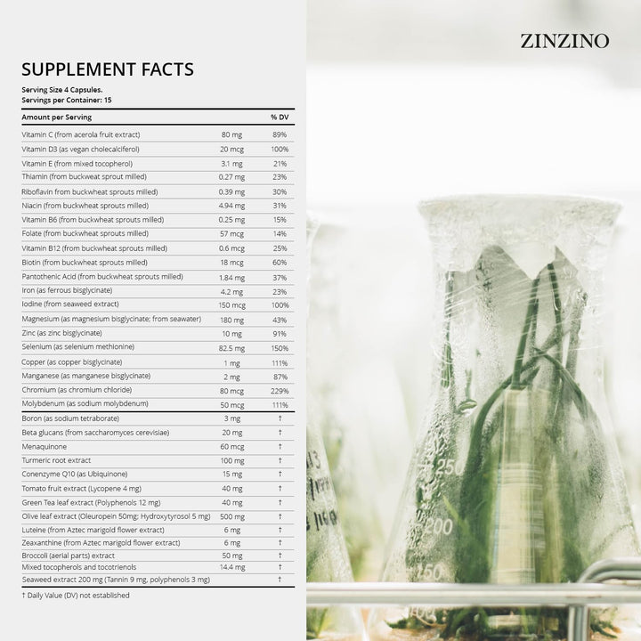 Zinzino Xtend + - Multi Immune Supplement - Essential Vitamins, Minerals & Vitamin C for Immune Support, Energy & Focus - 60 Capsules