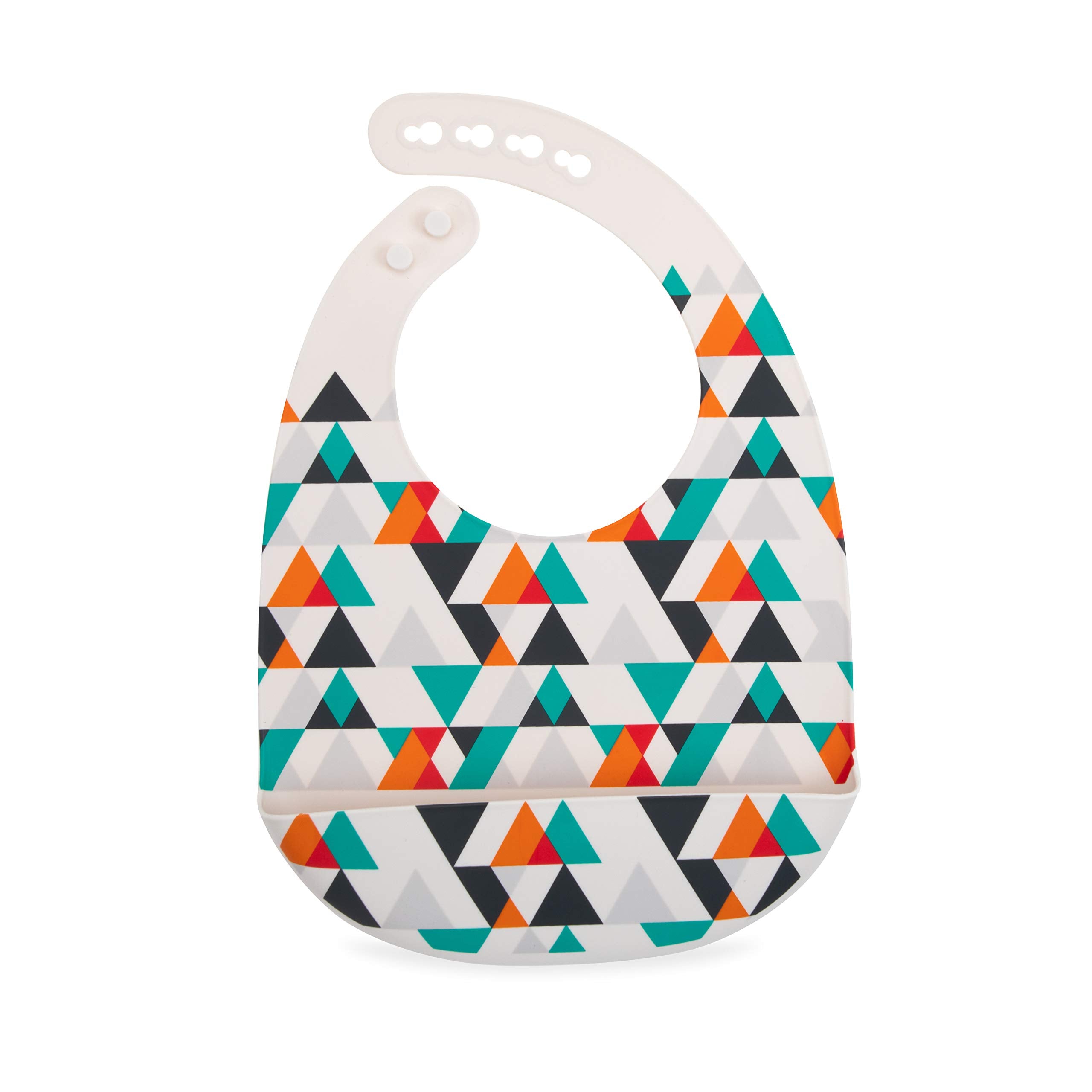 Nuby 2 Pack Adjustable Easy Clean Soft Silicone Bibs with Scoop, Triangles & Dinosaurs