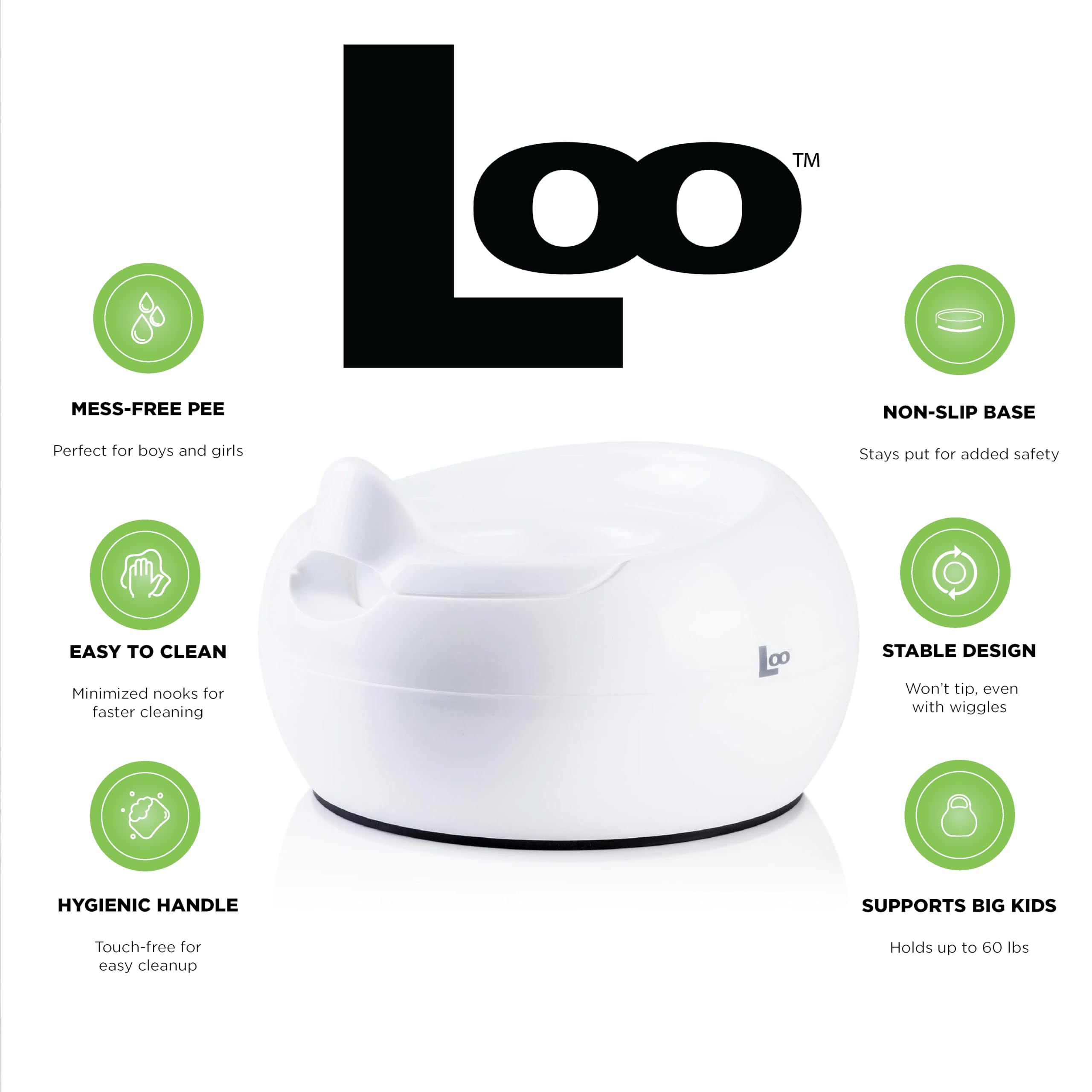 Joovy Loo Potty Training Toilet Featuring Splash Guard, Removable Inner Bowl, Non-Slip Base, and Low Anti-Tipping Profile - BPA, PVC & Phthalate Free - White