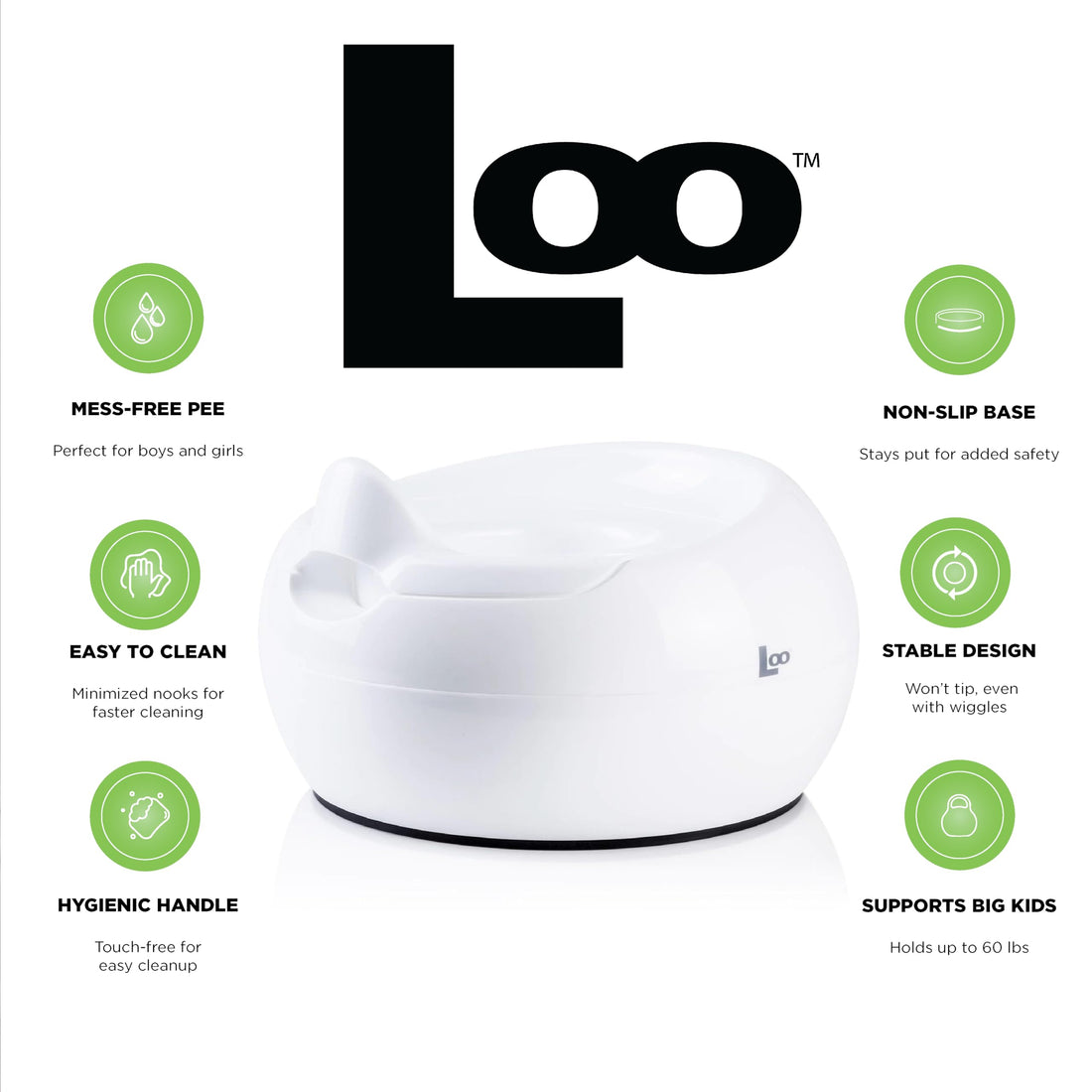 Joovy Loo Potty Training Toilet Featuring Splash Guard, Removable Inner Bowl, Non-Slip Base, and Low Anti-Tipping Profile - BPA, PVC & Phthalate Free - White