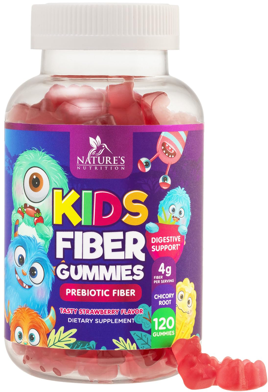 Fiber Gummies for Kids Supplement - Daily Prebiotic Fiber for Kids, Supports Regularity, Digestive Health & Immune Support, Nature's Plant Based Chicory Root Vitamins, Vegan, Berry Flavor, 120 Gummies