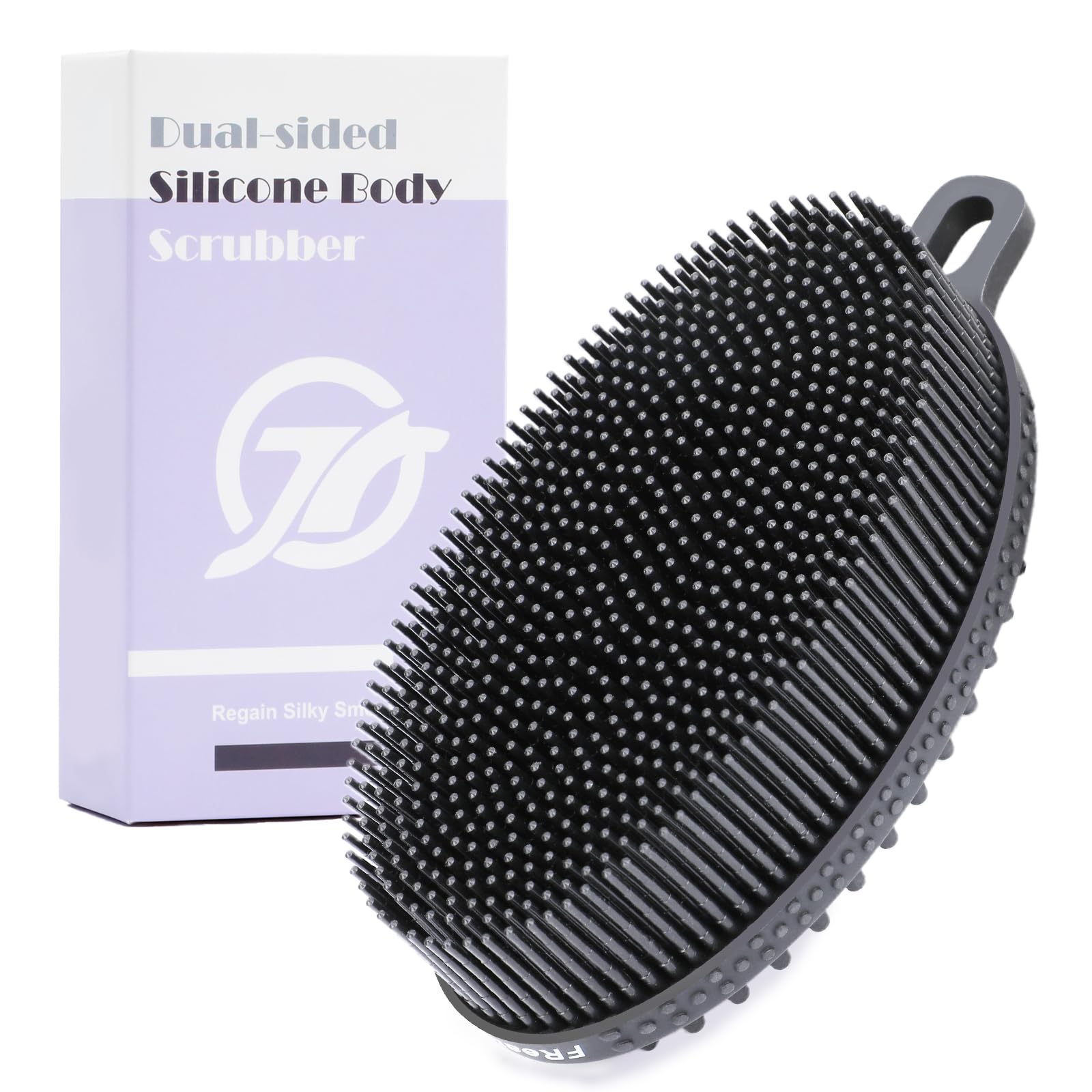 FREATECH Silicone Body Scrubber Gentle Exfoliating Bath Shower Body Cleansing Brush, More Hygienic Than Loofah, Easy to Clean and Durable, for Men Women Kids, Sensitive Skin, Black