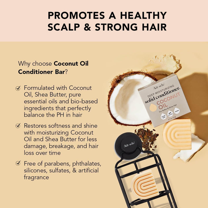 Kitsch Tea Tree Solid Shampoo & Coconut Oil Conditioner Bar, Shampoo and Conditioner Set for Clarifying Grease & Deep Moisturizing, Natural Organic, Paraben & Sulfate Free - 2 pack