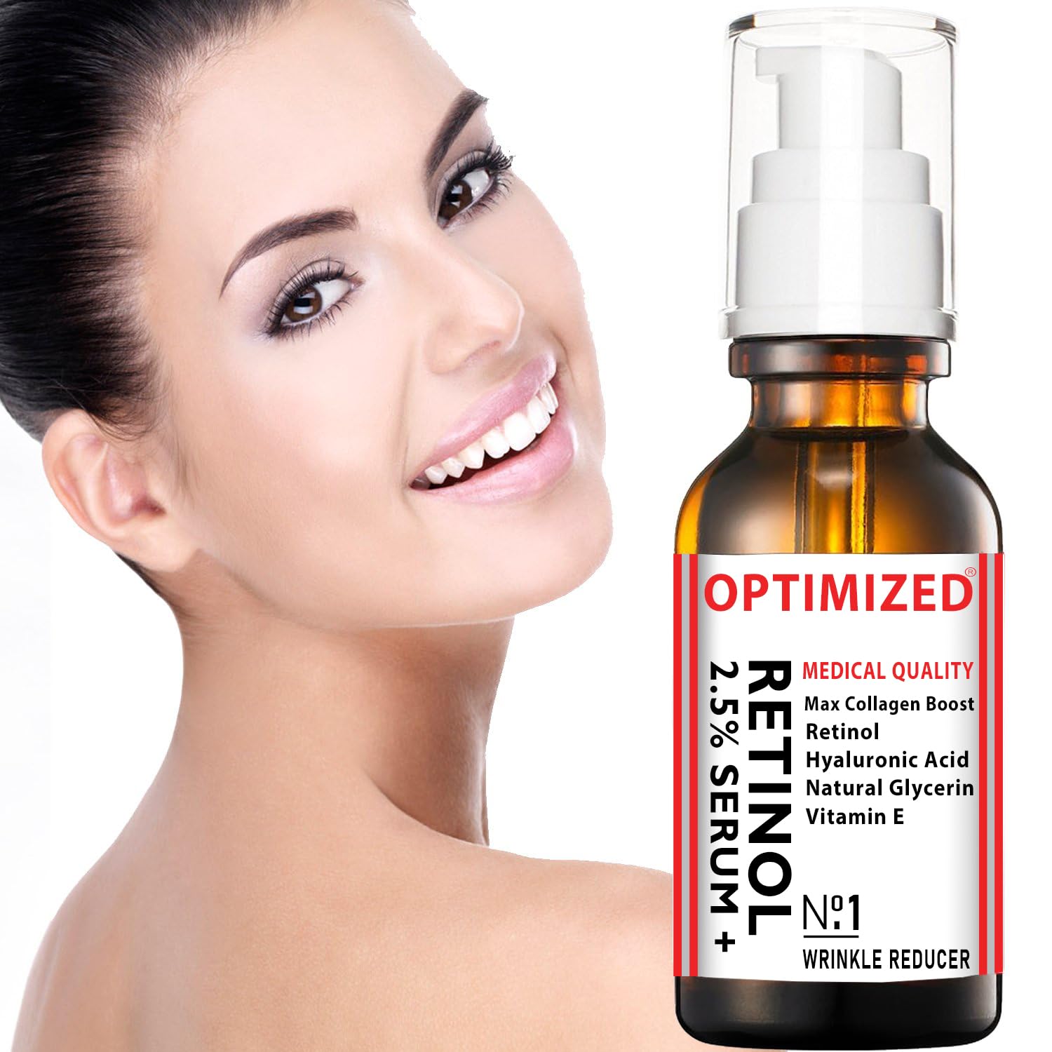 Retinol Serum 2.5% with Hyaluronic Acid, Glycerin, Vitamin E - Reduce Wrinkles, Fine Lines, Even Skin.