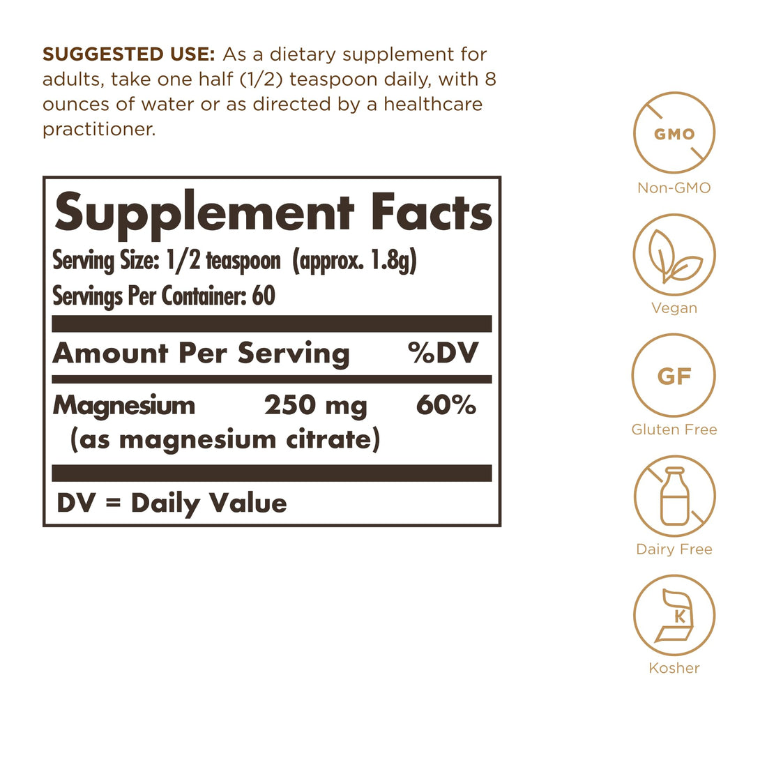 Solgar Magnesium Citrate Powder - 3.8 oz - Vegan, Gluten & Dairy Free - Approx. 60 Servings