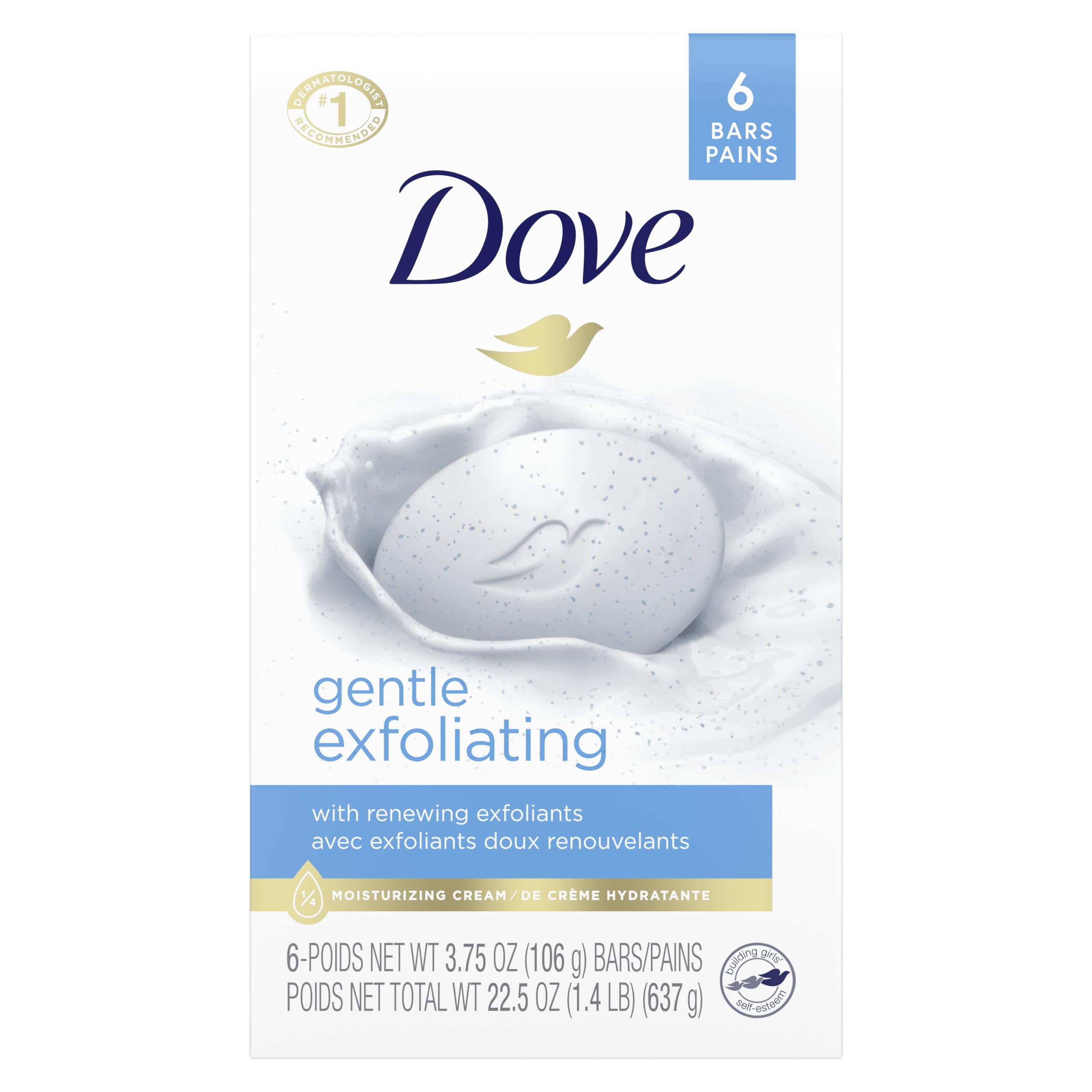 Dove Beauty Bar for Softer and Smoother Skin Gentle Exfoliating More Moisturizing Than Bar Soap 3.75 oz, 6 Bars