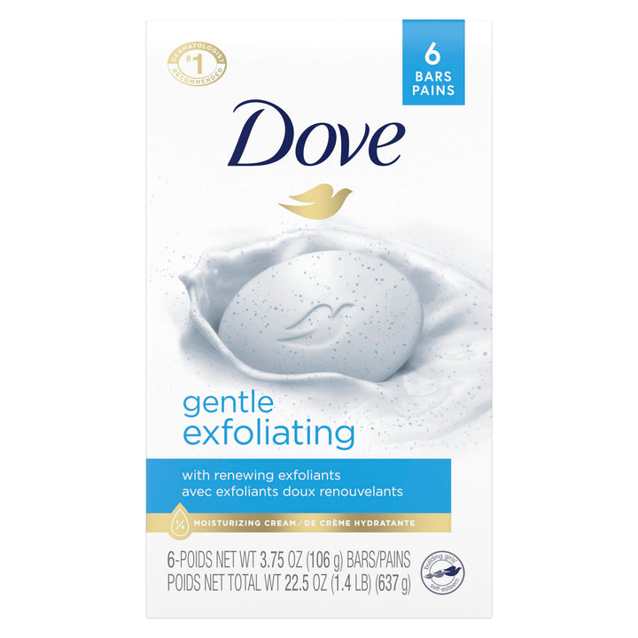 Dove Beauty Bar for Softer and Smoother Skin Gentle Exfoliating More Moisturizing Than Bar Soap 3.75 oz, 6 Bars