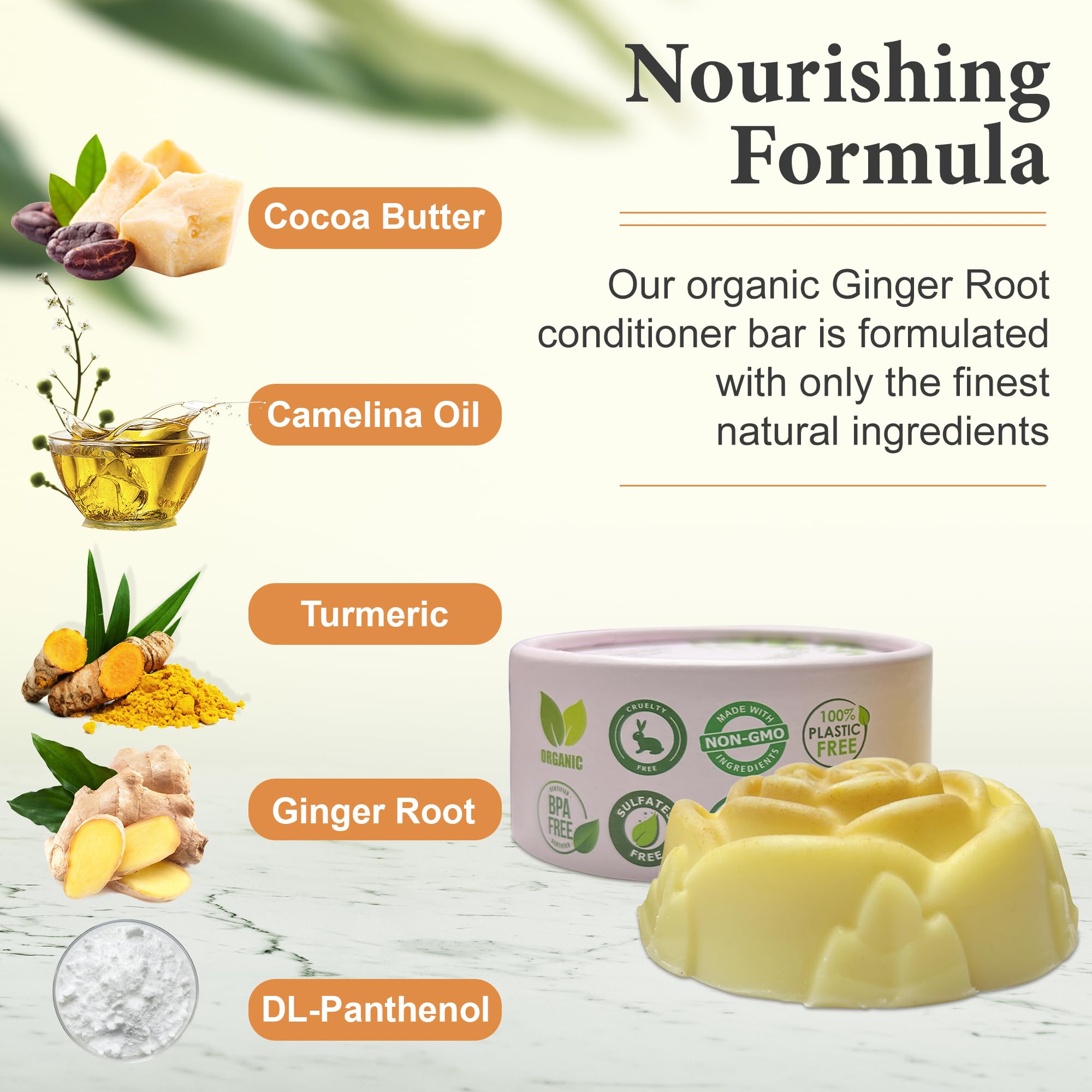 Relaxcation Ginger Root & Camelina Oil Conditioner Bar, Hydrating & Hair Growth, Handmade in USA, All Hair Type, 1 Count