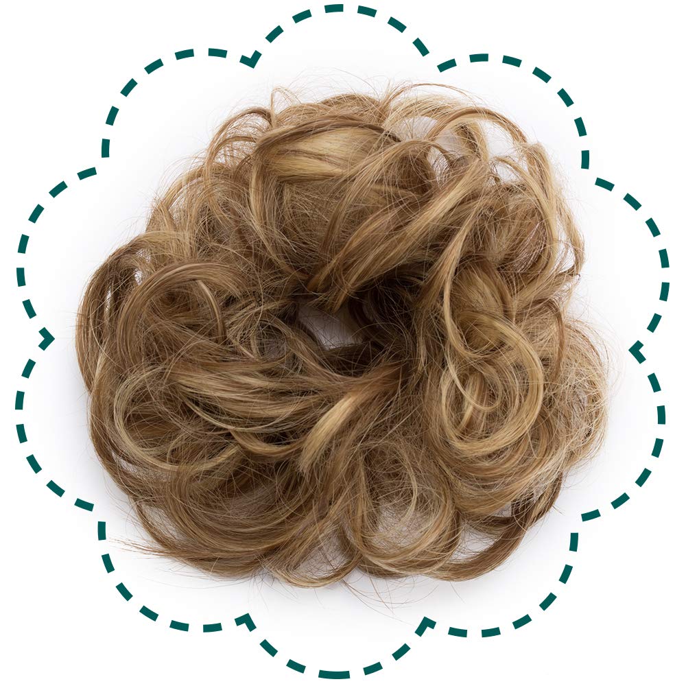Synthetic Hair Bun Hair Pieces Messy Scrunchy Wavy Scrunchie Updo Elastic Donut Thick Full Wedding Bridal Hairpiece Easy Bun Updos for Women Kids 1pcs 40g #12h24 Light Brown Mix Ash Blonde