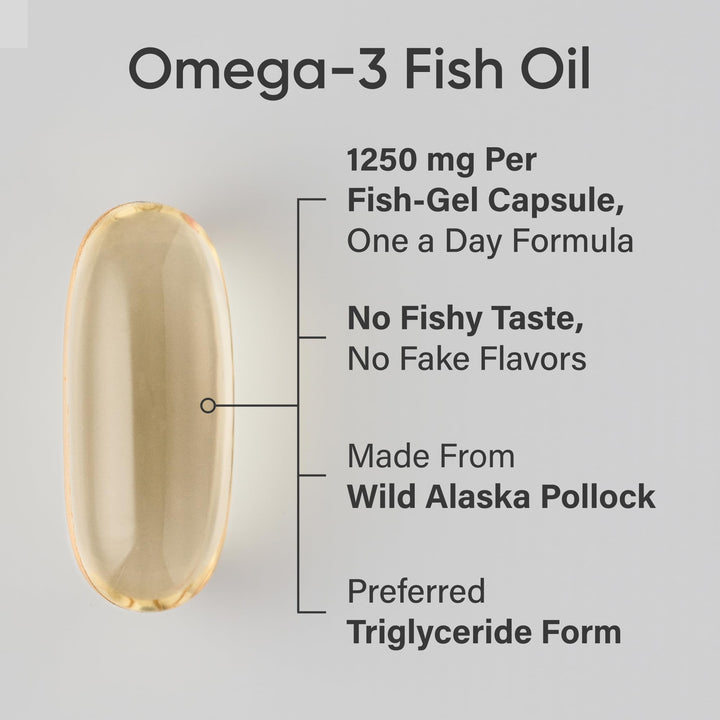 Sports Research Triple Strength Omega 3 Fish Oil - Burpless Fish Oil Supplement w/EPA & DHA Fatty Acids from Wild Alaskan Pollock - Heart, Brain & Immune Support for Men & Women - 1250 mg, 240 ct