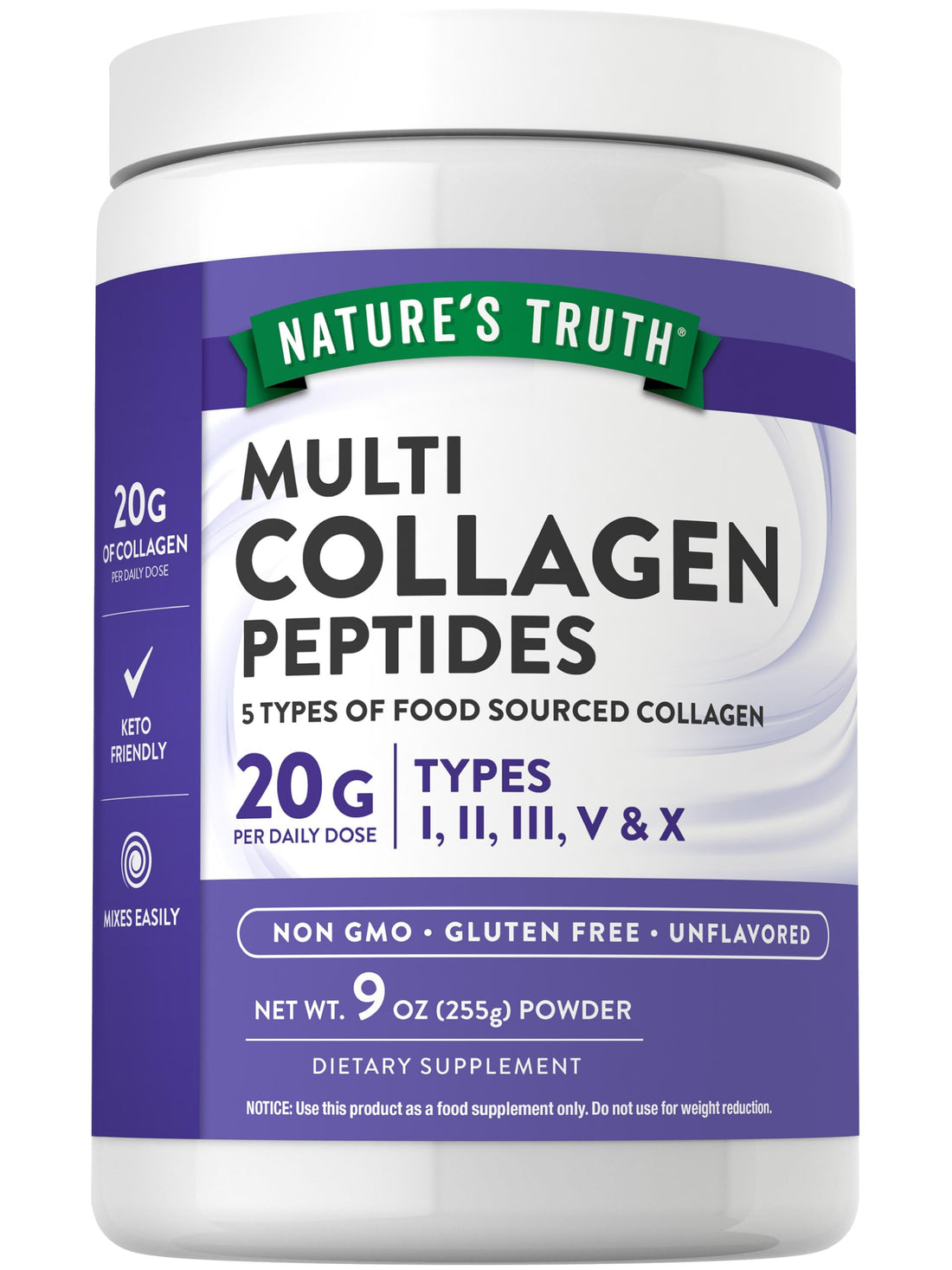 Nature's Truth Multi Collagen Peptide Powder | 9 oz | Type I, II, III, V, X | Unflavored | Non-GMO & Gluten Free Supplement