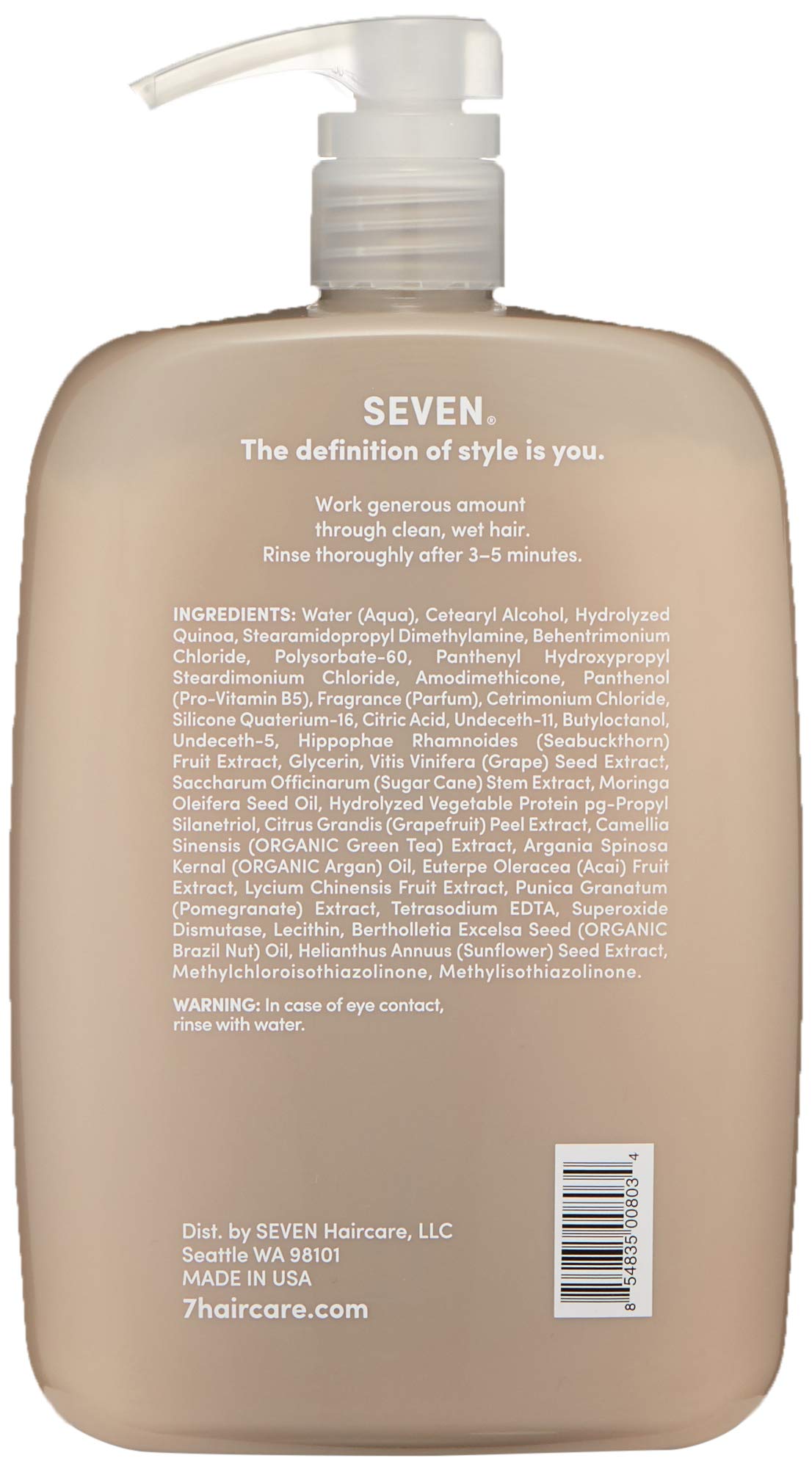 SEVEN Hair Care Satara Volume Conditioner for Women & Men, Sulfate + Paraben Free, Cruelty Free, Argan Oil, Pro Vitamin B5, Hydrolyzed Quinoa, Grapeseed Oil for Flat + Limp Hair Made in USA, 32 oz