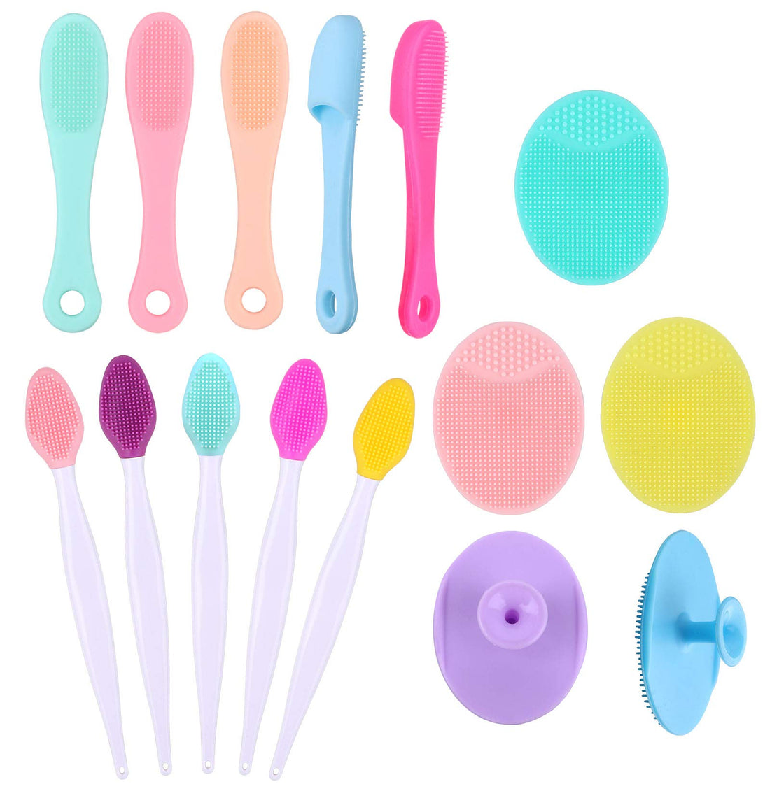 Yebeauty Silicone Facial Cleansing Brush, 5pcs Face Scrubber, 5pcs Nose Blackhead Remover and 5pcs Double-Sided Exfoliating Lip Brush Lip Exfoliator Tool for Sensitive, Delicate, Dry Skin, Set of 15
